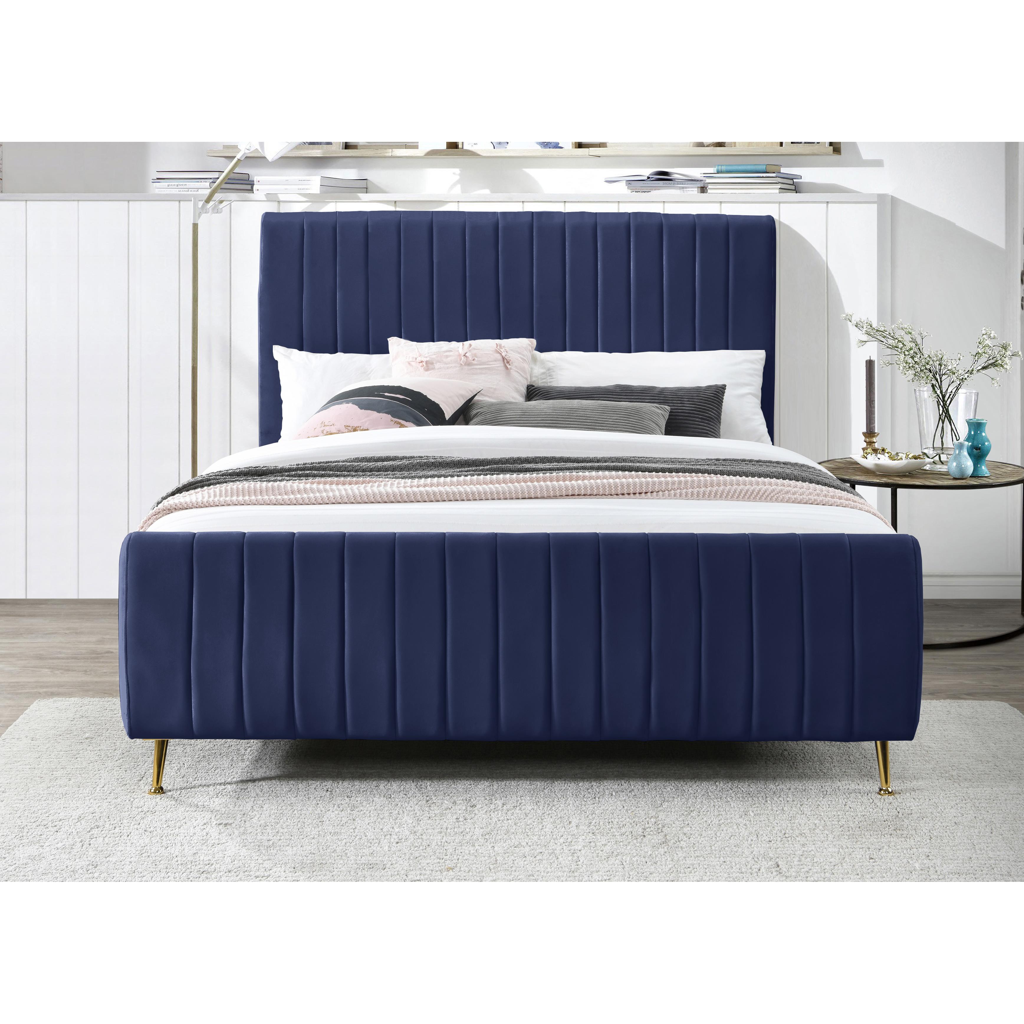 Meridian Zara Navy Velvet Full Bed (3 Boxes)