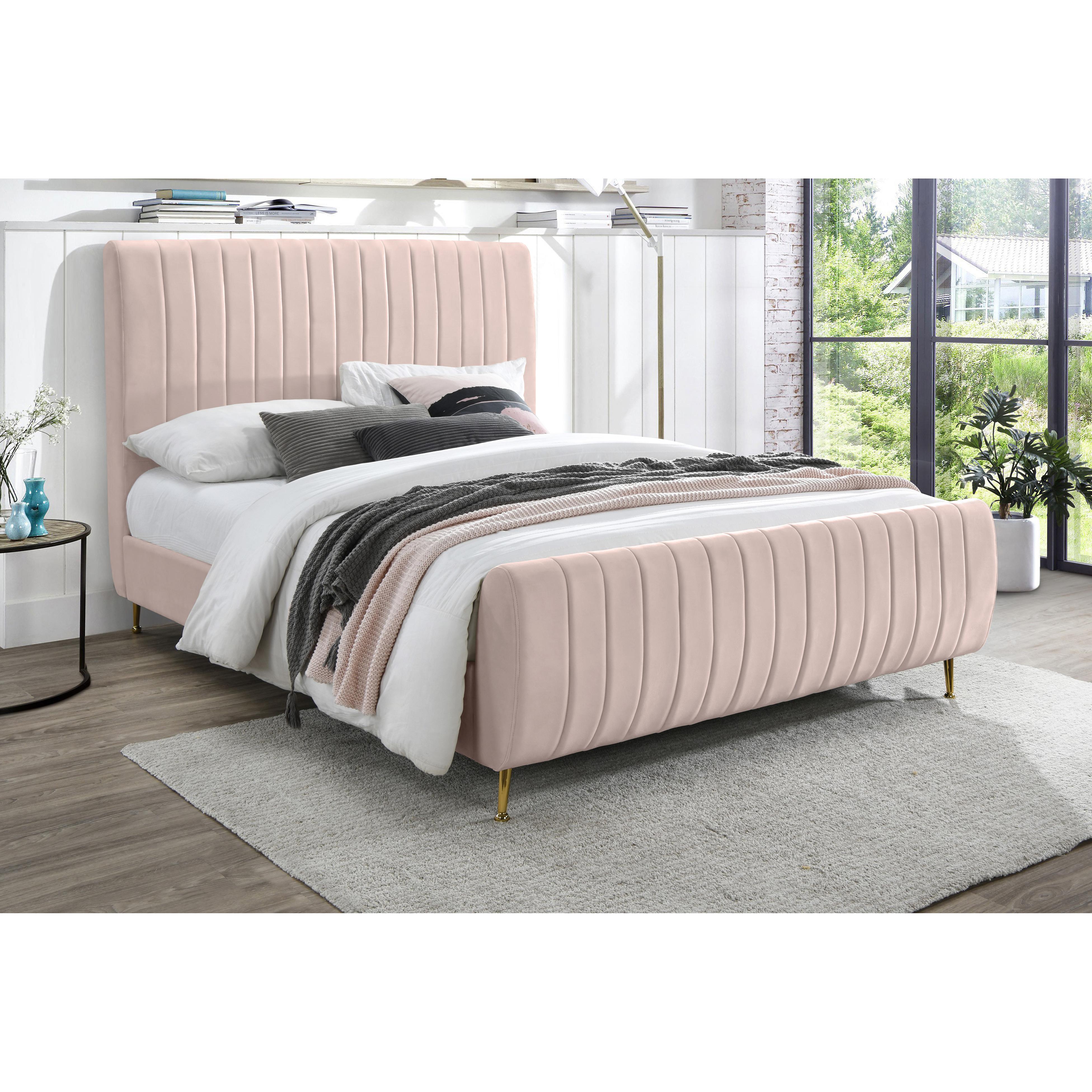 Meridian Zara Pink Velvet Full Bed (3 Boxes)