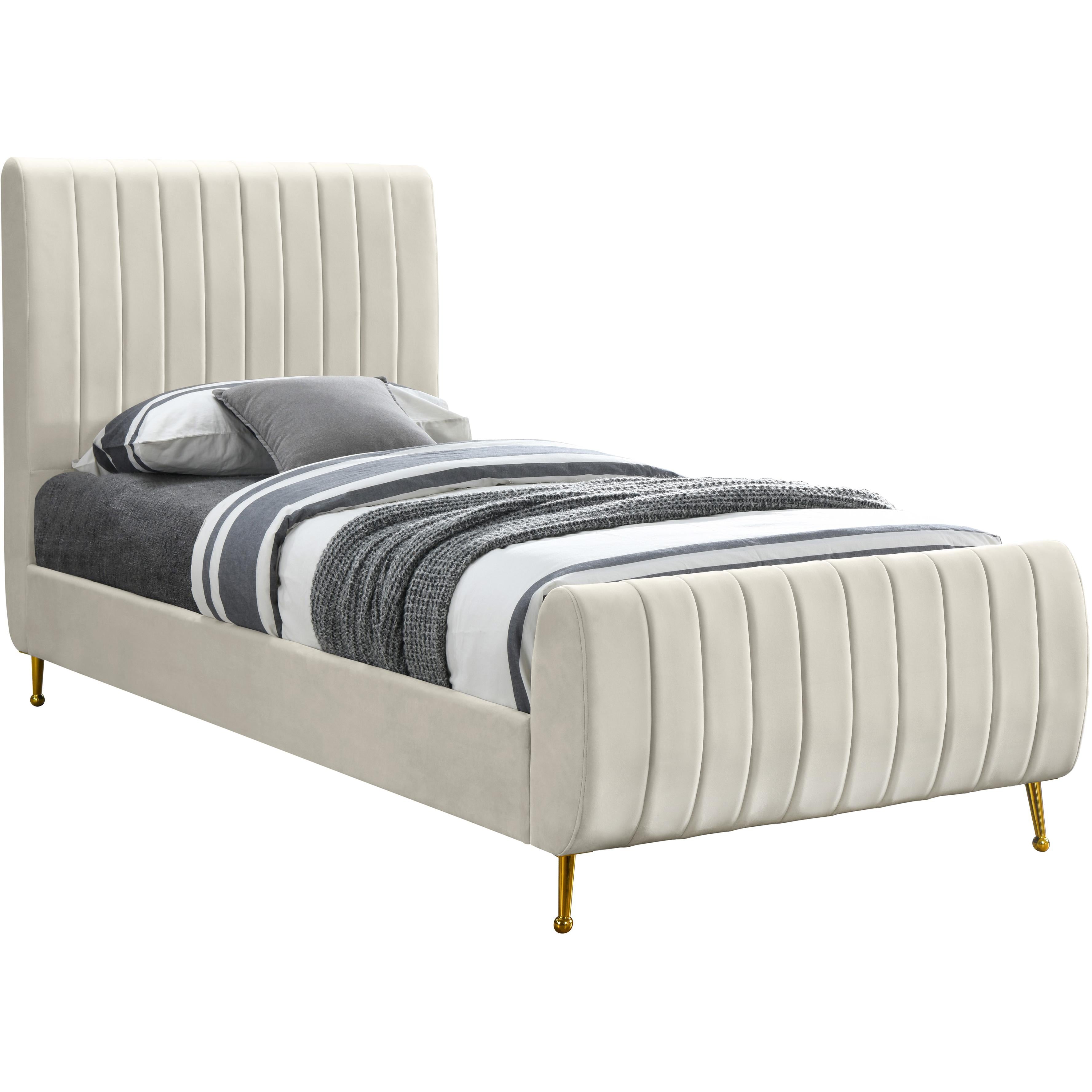 Meridian Zara Cream Velvet Twin Bed (3 Boxes)