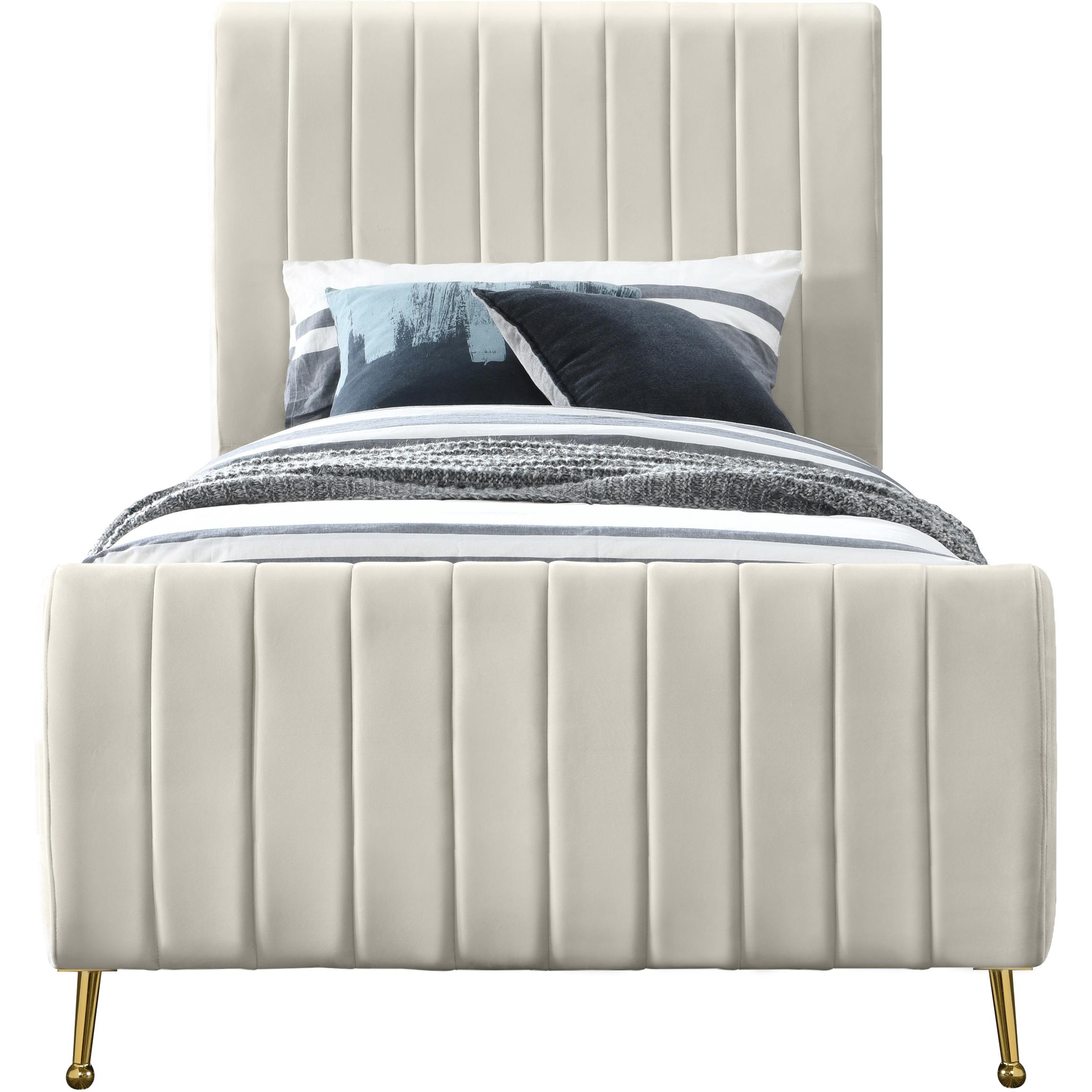 Meridian Zara Cream Velvet Twin Bed (3 Boxes)