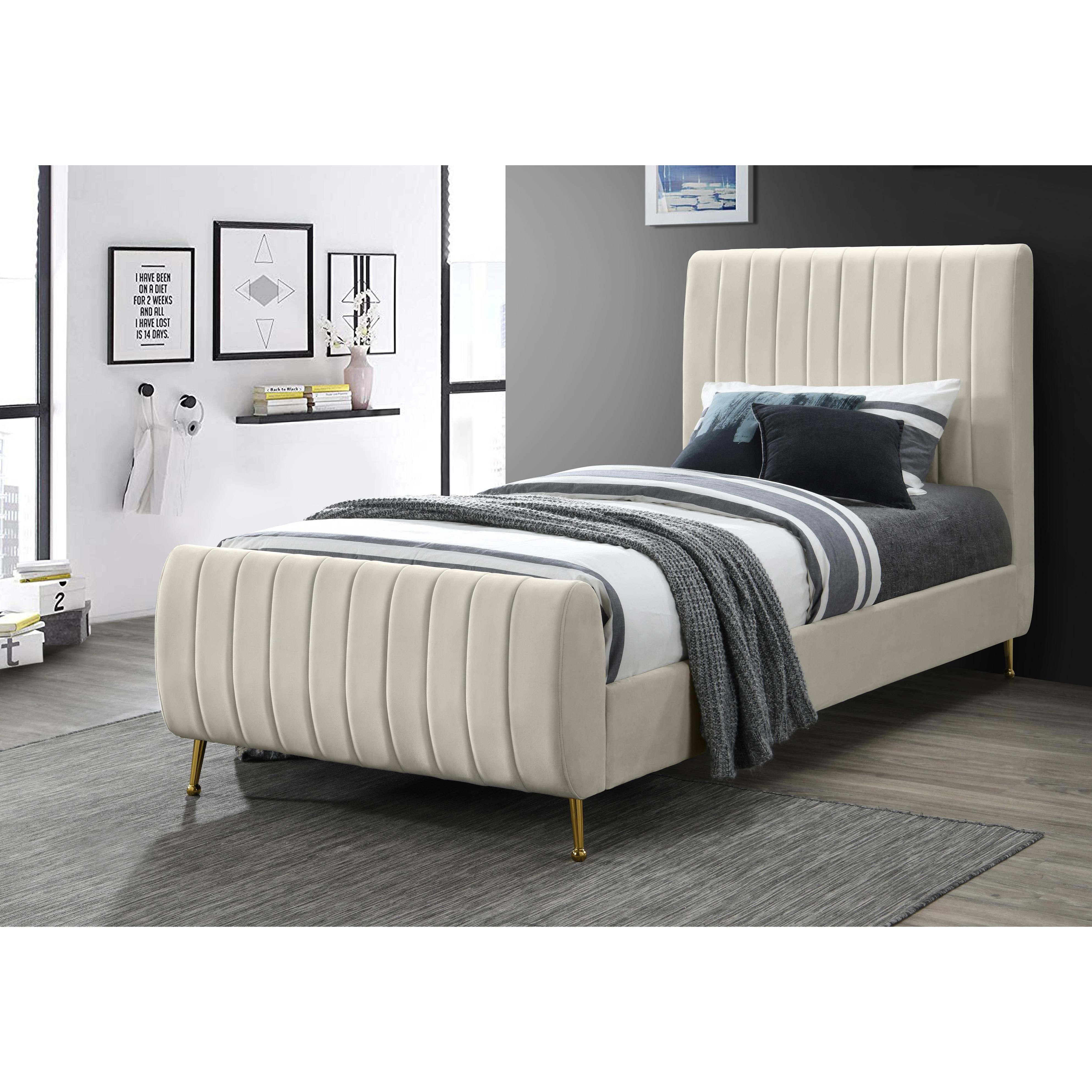 Meridian Zara Cream Velvet Twin Bed (3 Boxes)