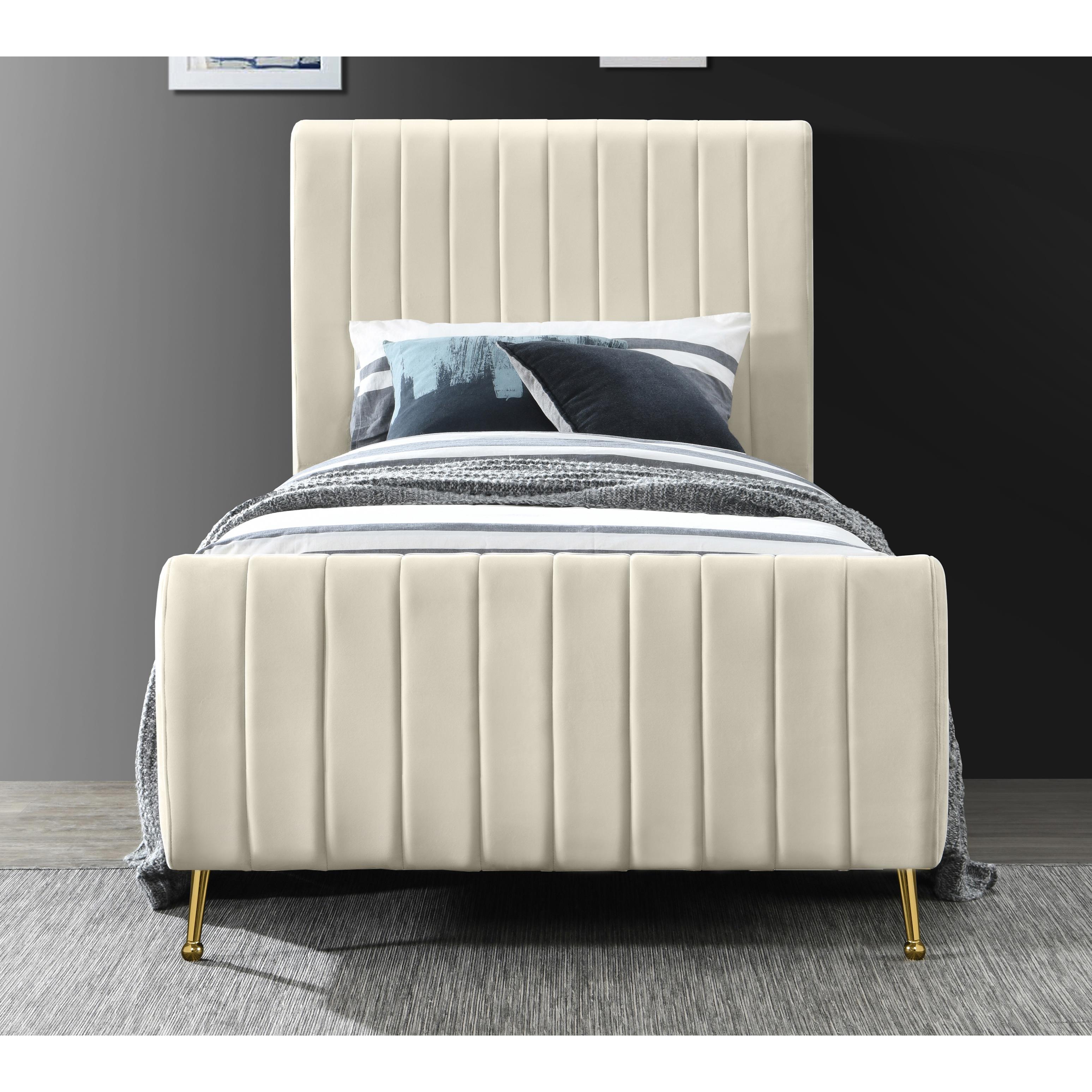 Meridian Zara Cream Velvet Twin Bed (3 Boxes)