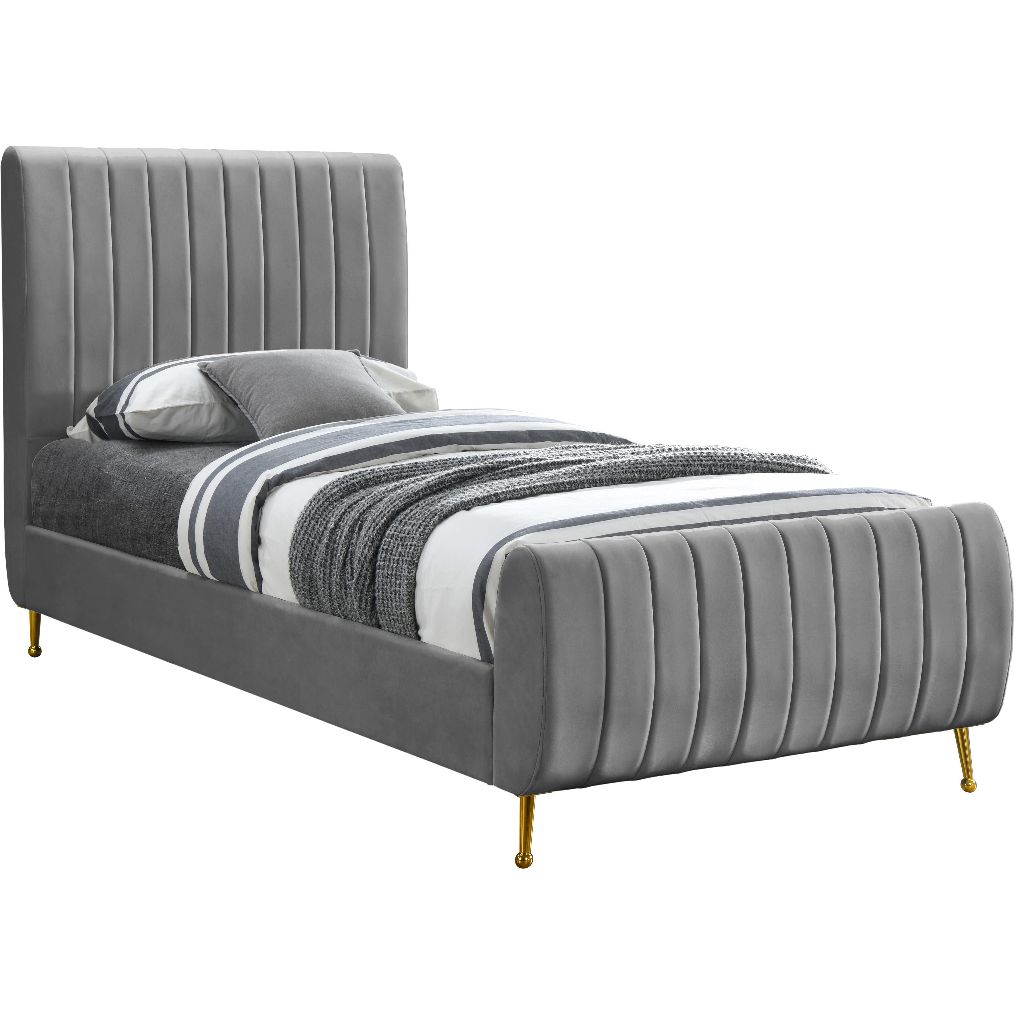 Meridian Zara Grey Velvet Twin Bed (3 Boxes)