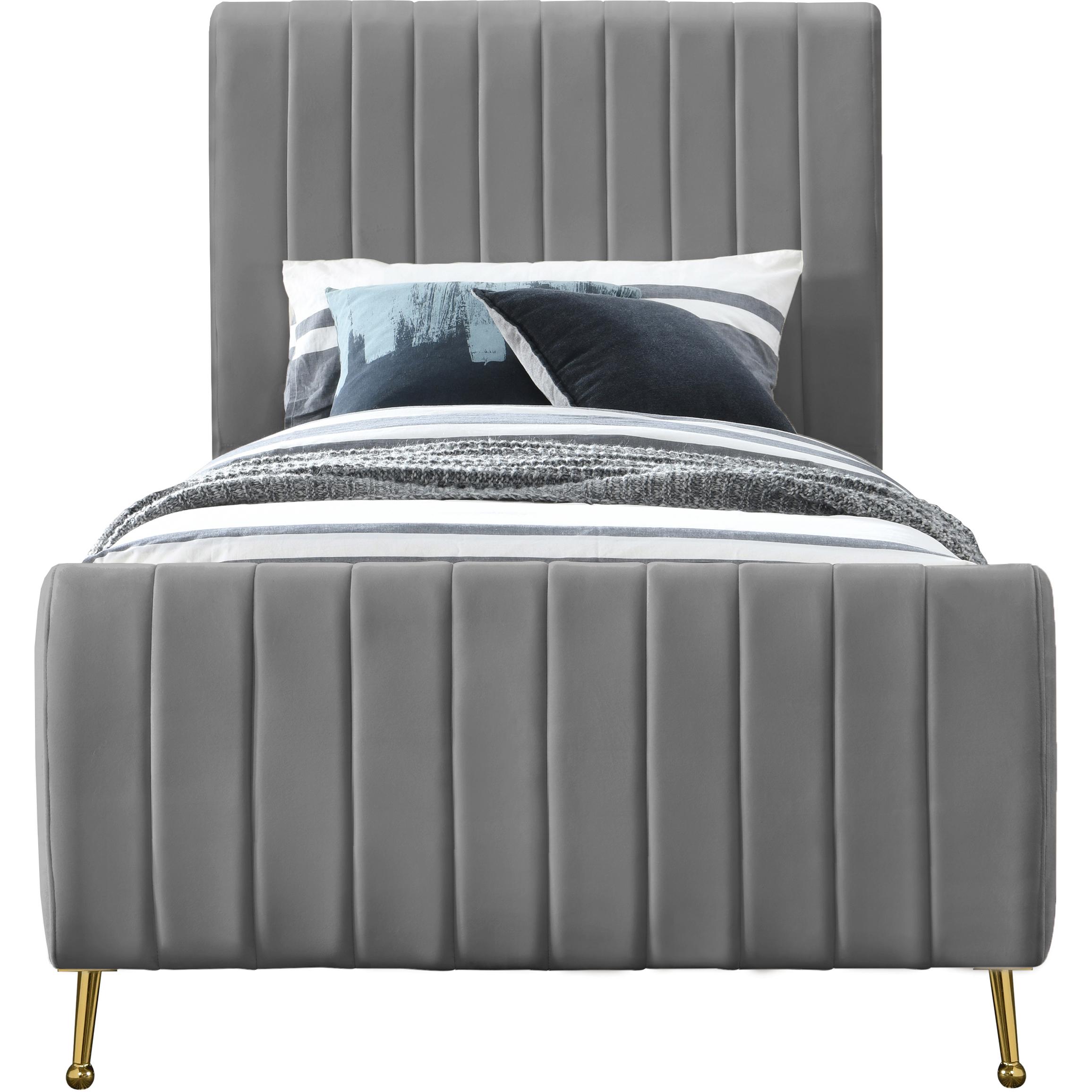 Meridian Zara Grey Velvet Twin Bed (3 Boxes)