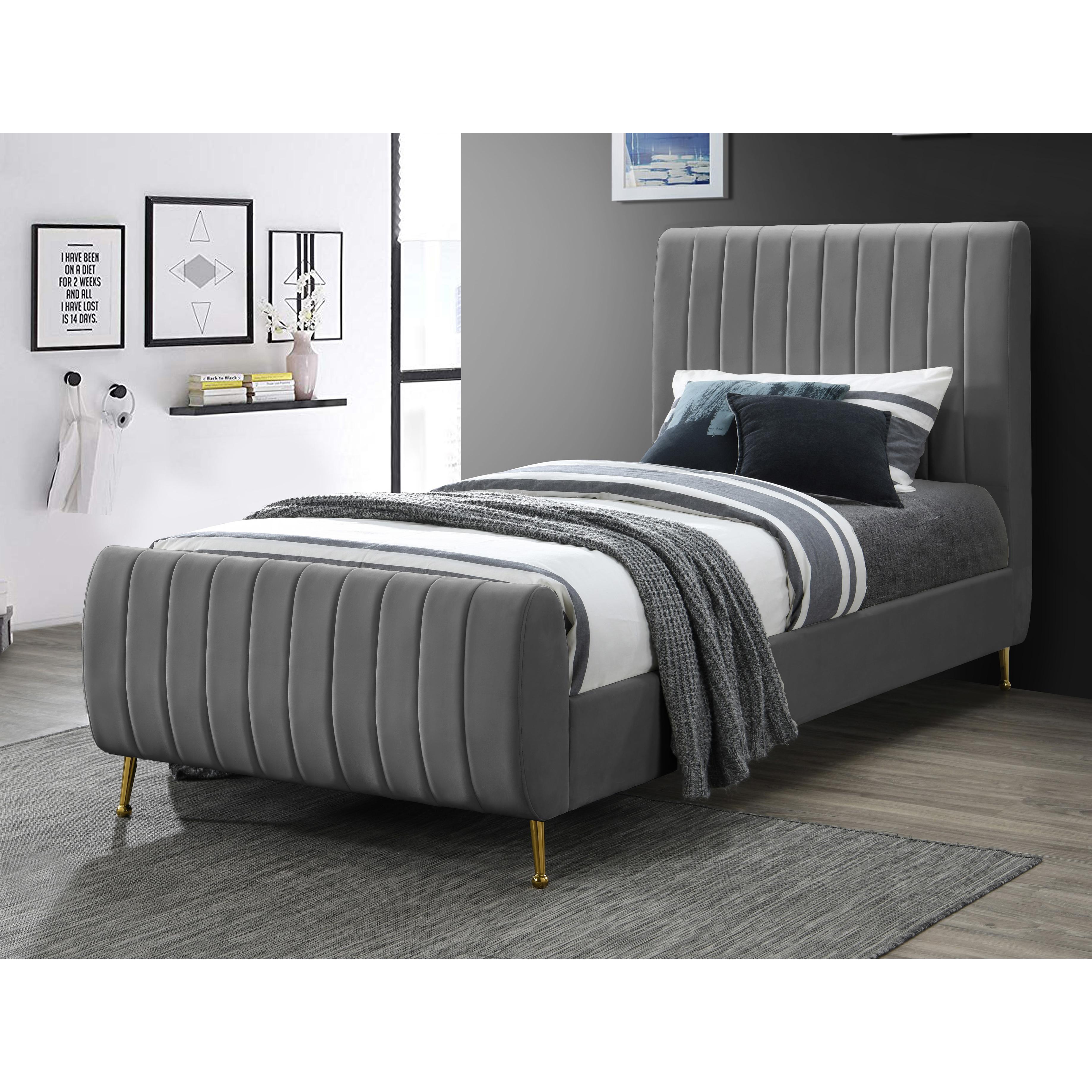 Meridian Zara Grey Velvet Twin Bed (3 Boxes)