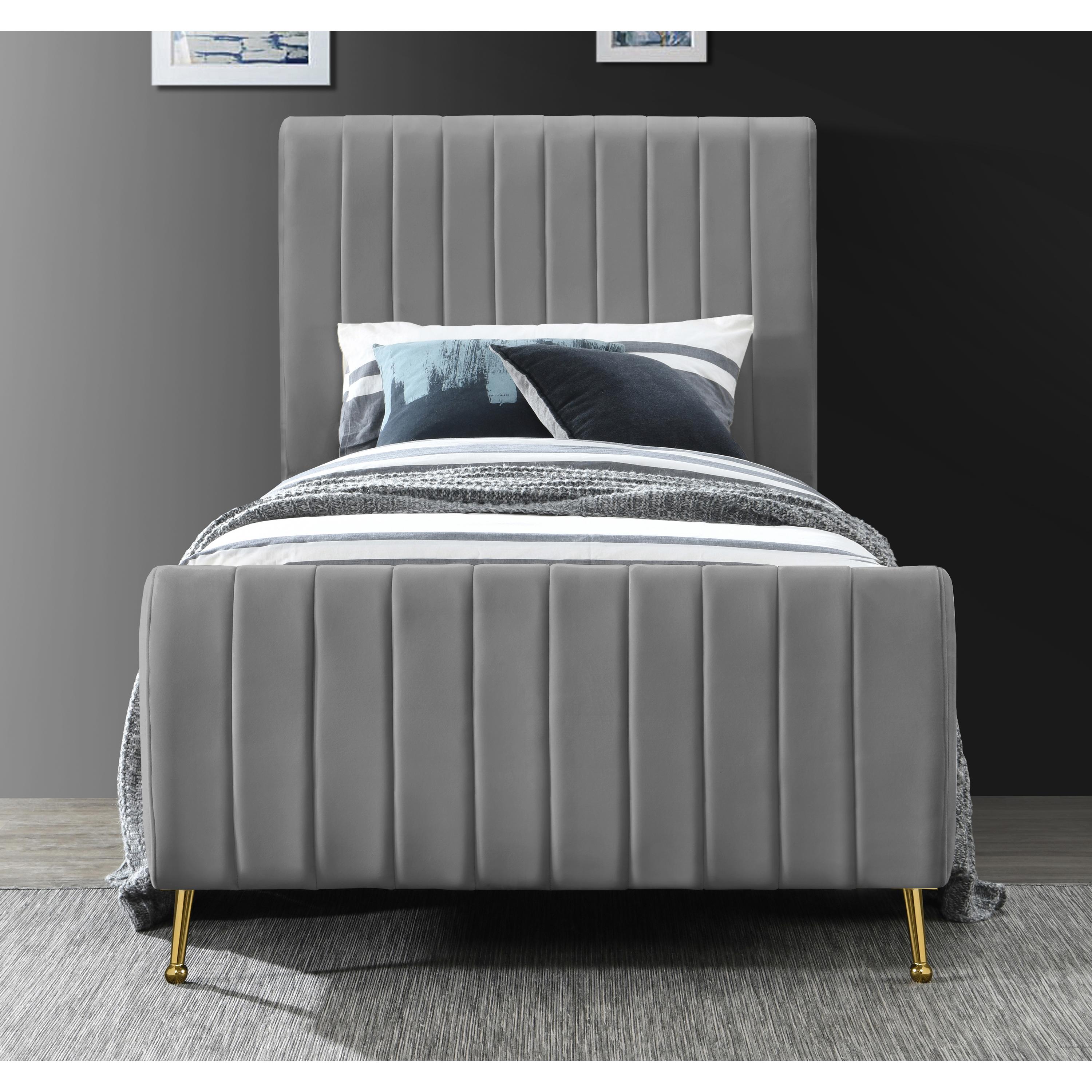 Meridian Zara Grey Velvet Twin Bed (3 Boxes)