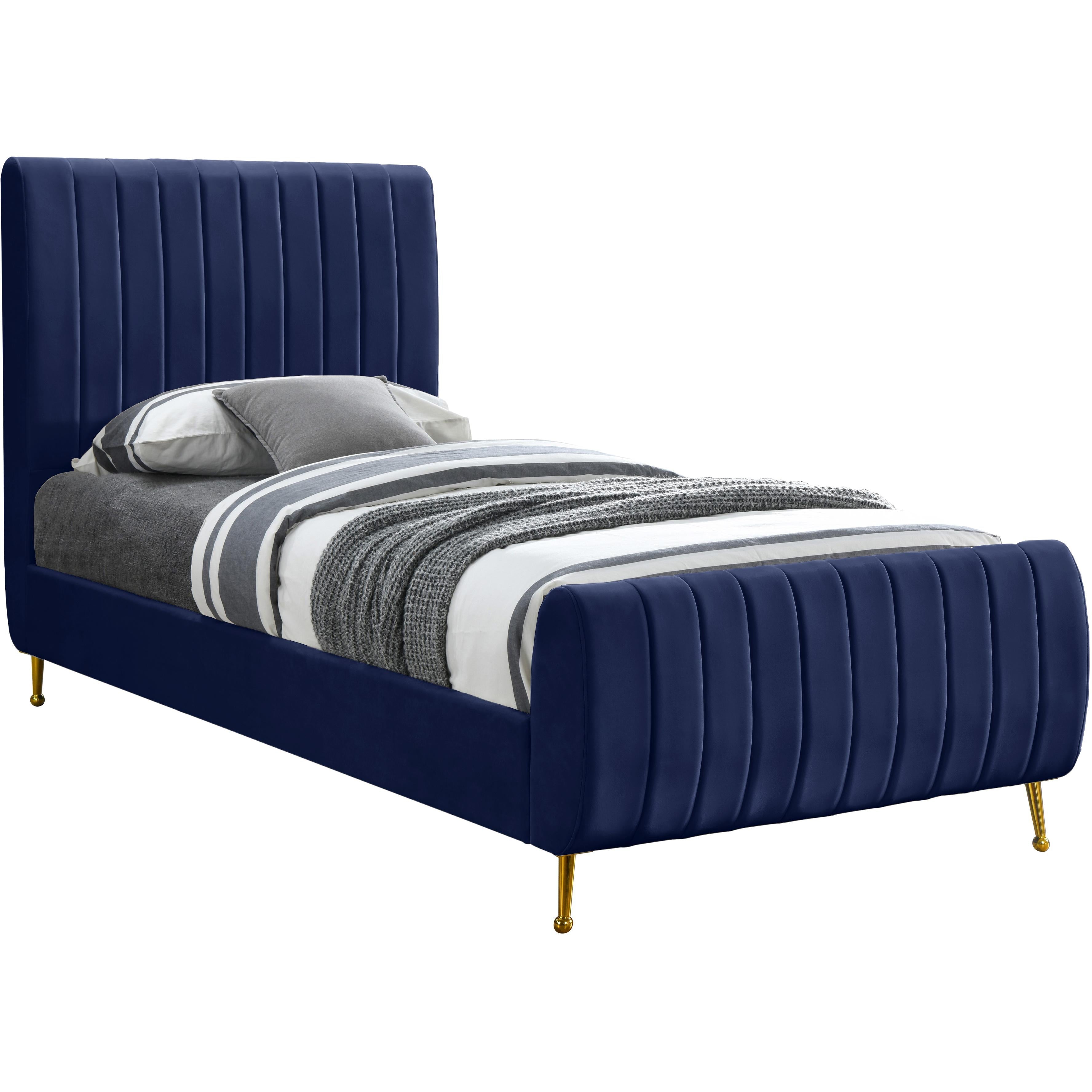 Meridian Zara Navy Velvet Twin Bed (3 Boxes)