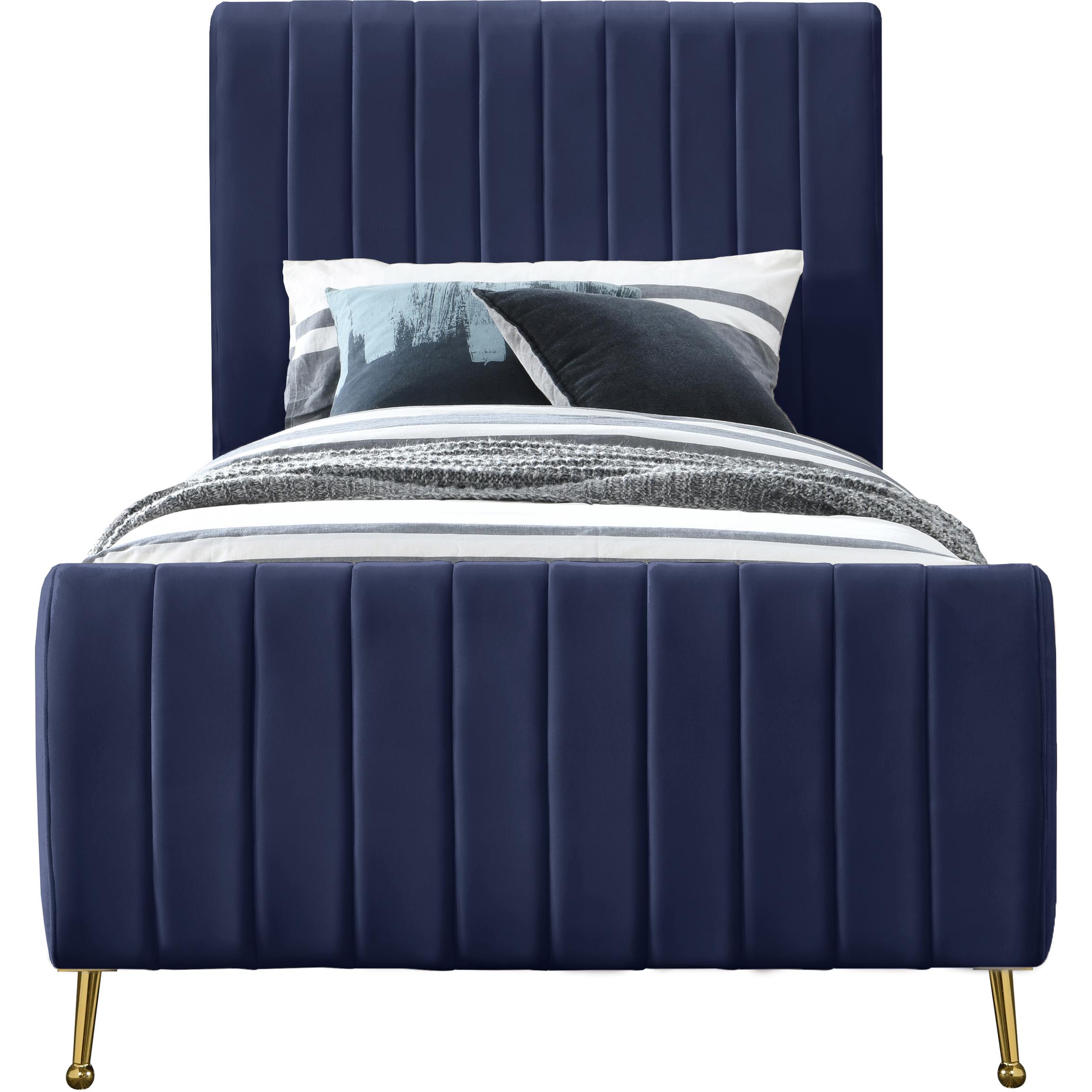 Meridian Zara Navy Velvet Twin Bed (3 Boxes)