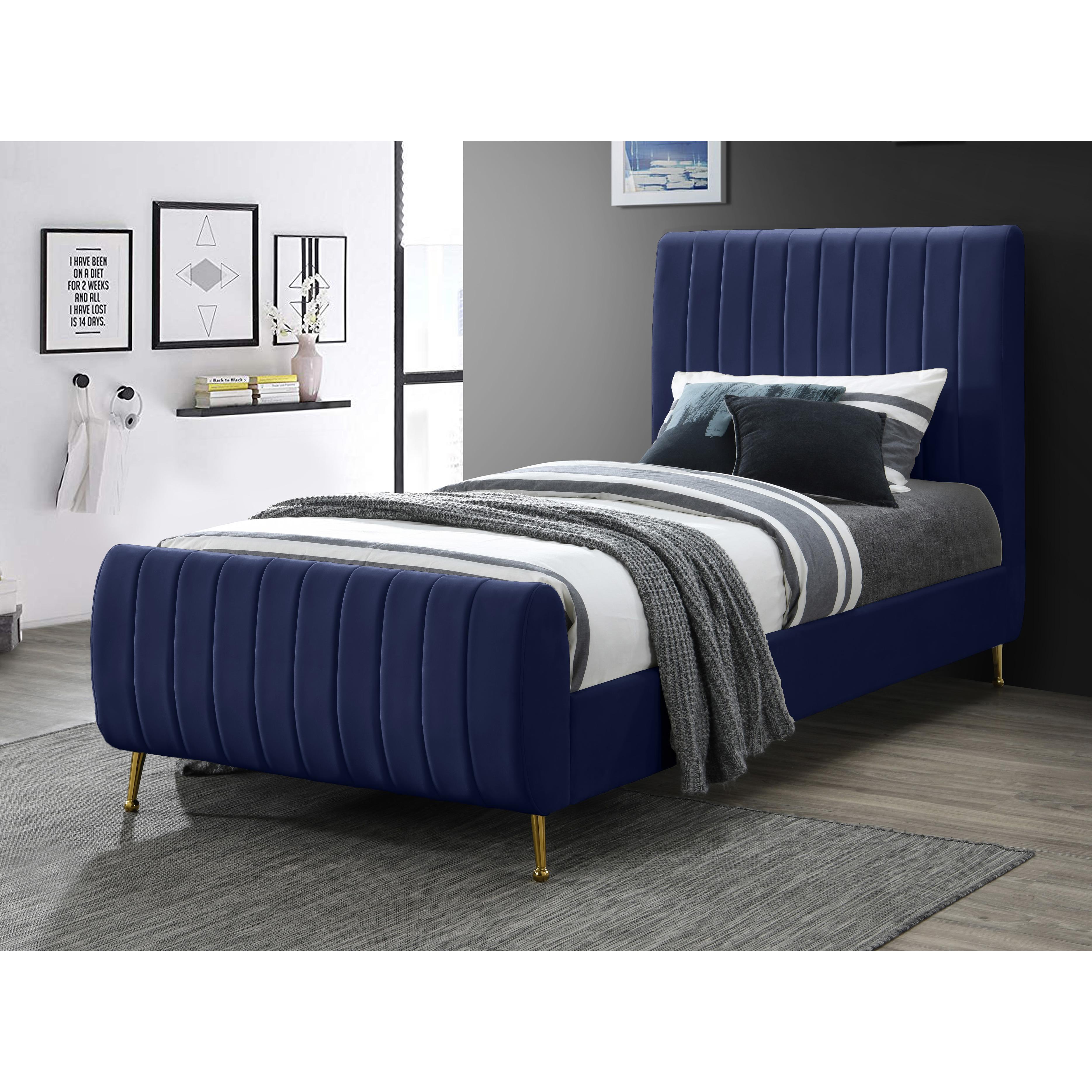 Meridian Zara Navy Velvet Twin Bed (3 Boxes)