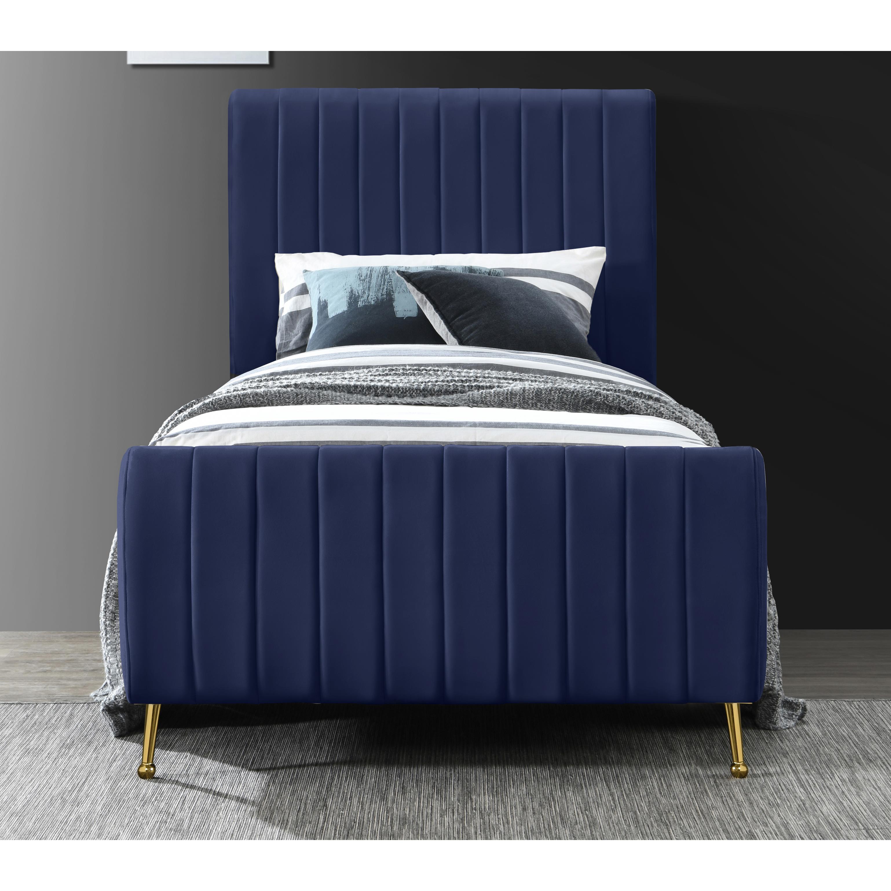 Meridian Zara Navy Velvet Twin Bed (3 Boxes)