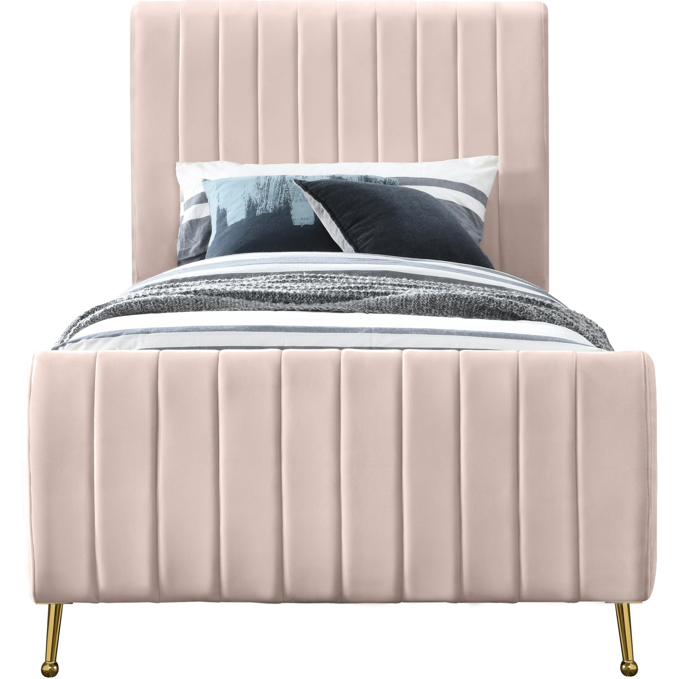 Meridian Zara Pink Velvet Twin Bed (3 Boxes)