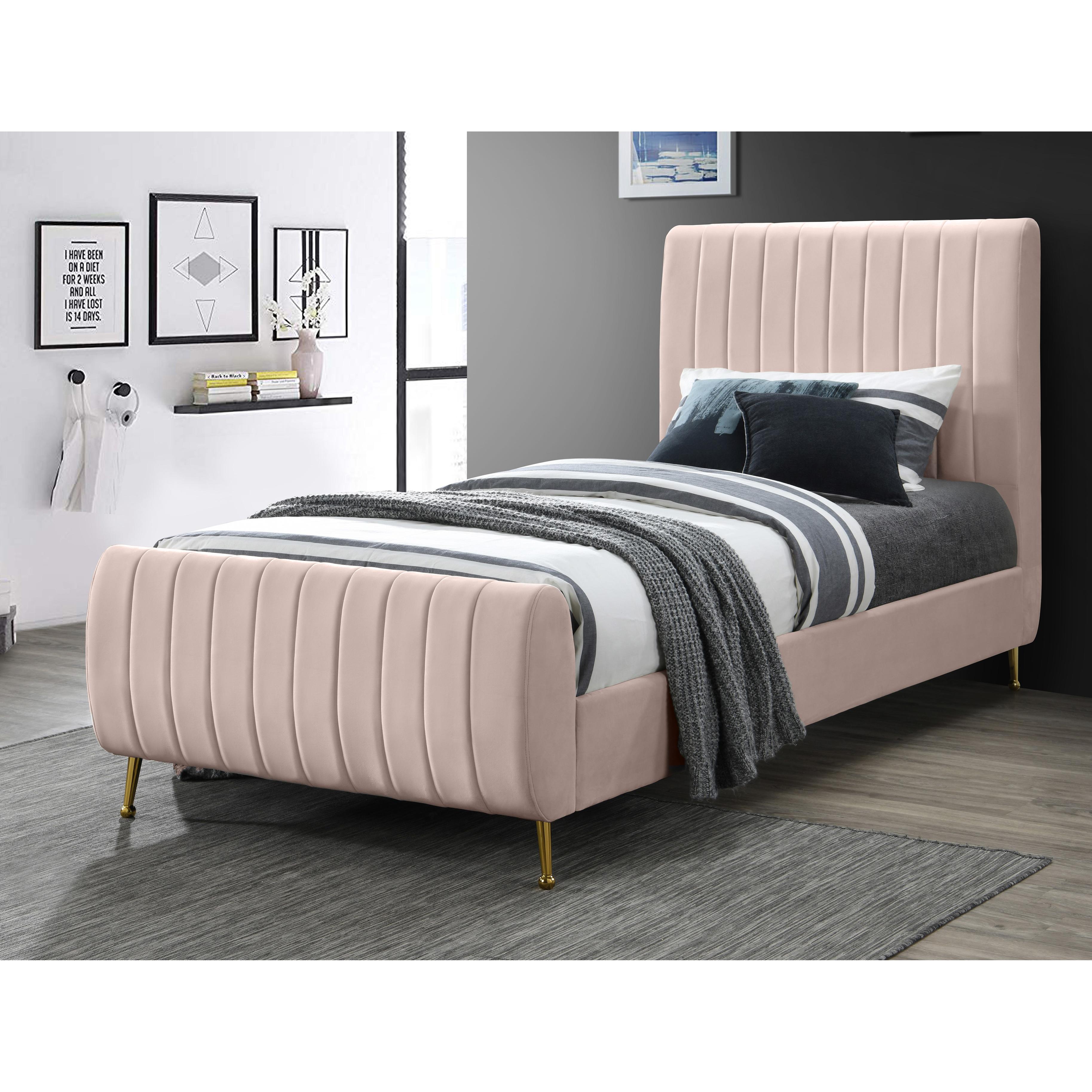 Meridian Zara Pink Velvet Twin Bed (3 Boxes)