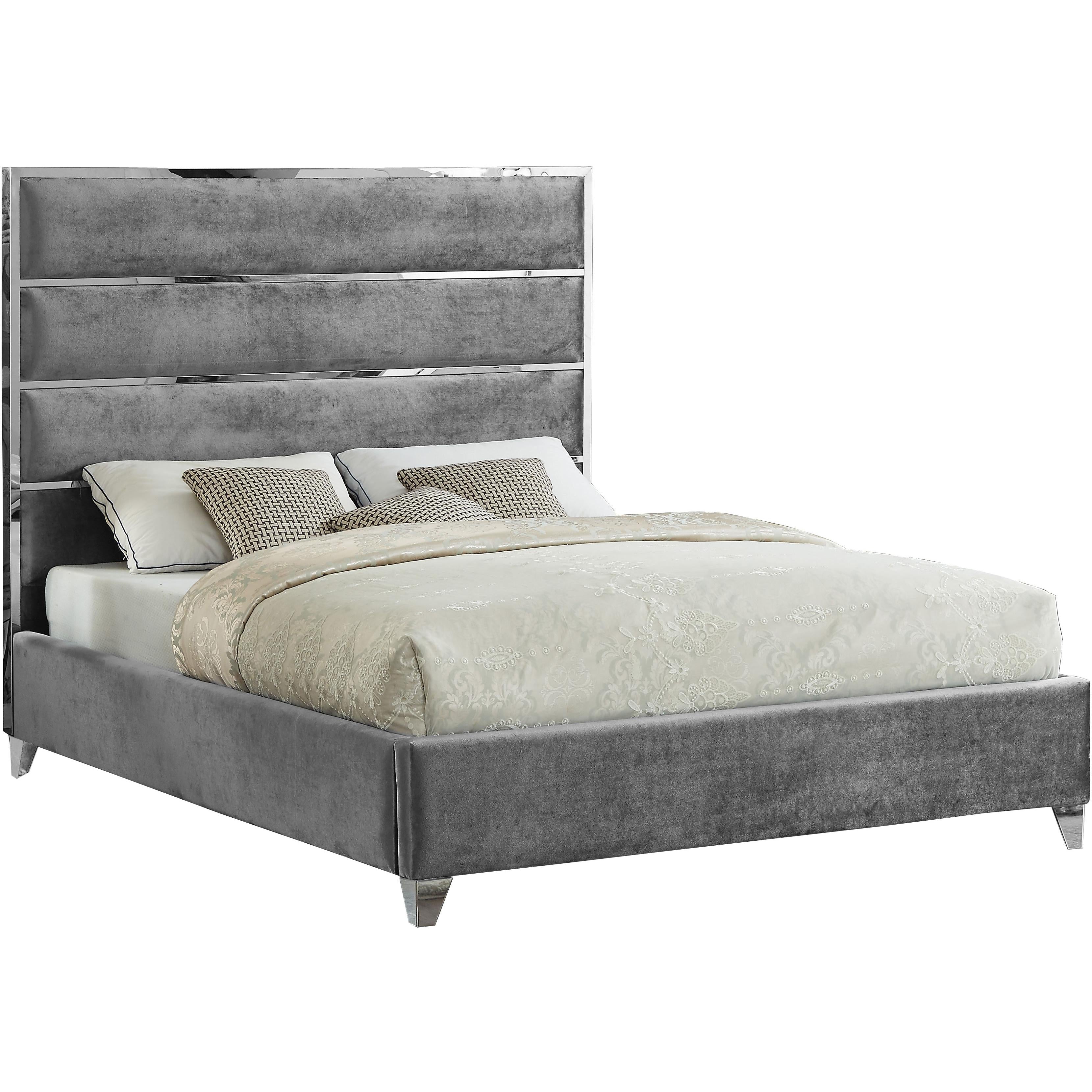 Meridian Zuma Grey Velvet Full Bed