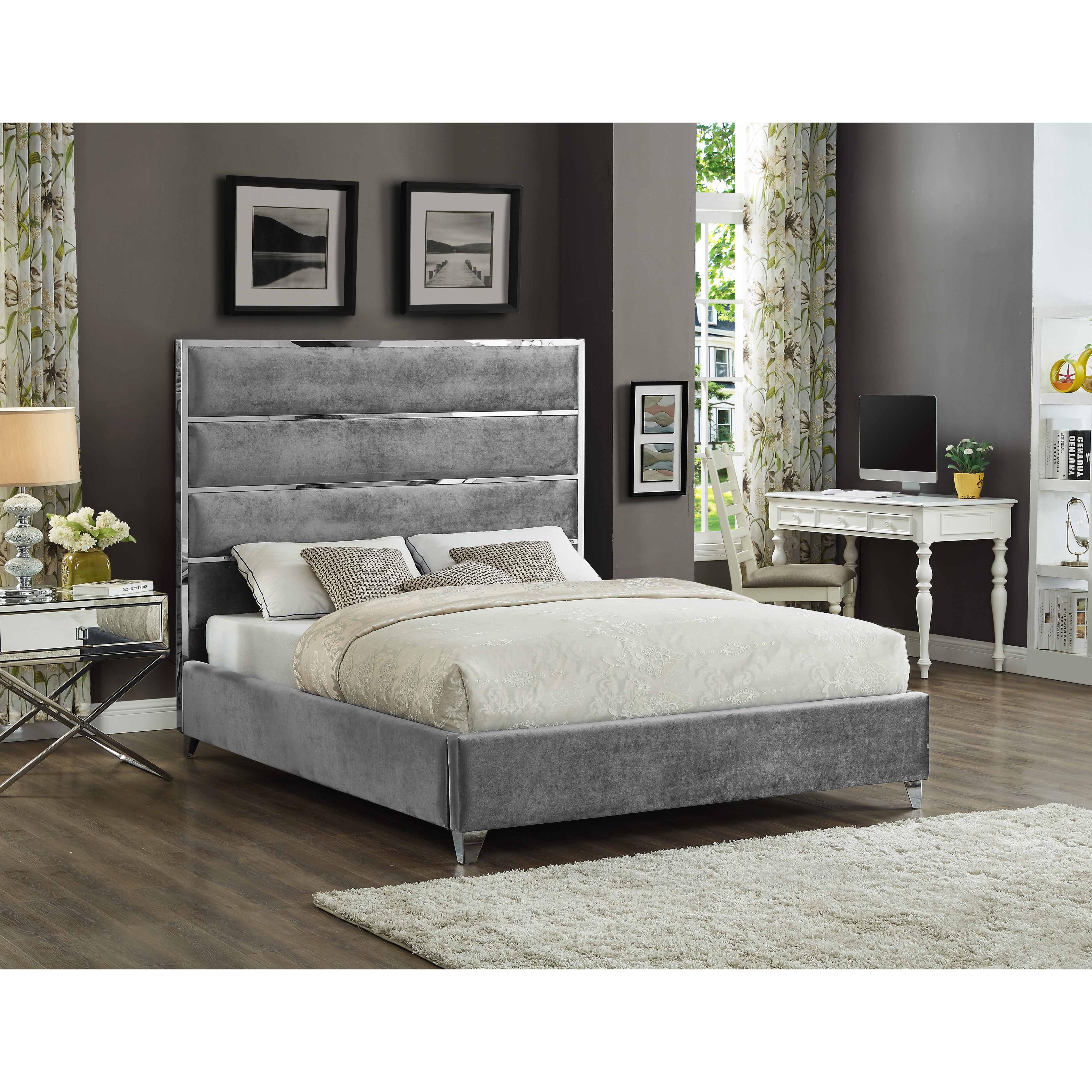 Meridian Zuma Grey Velvet Full Bed