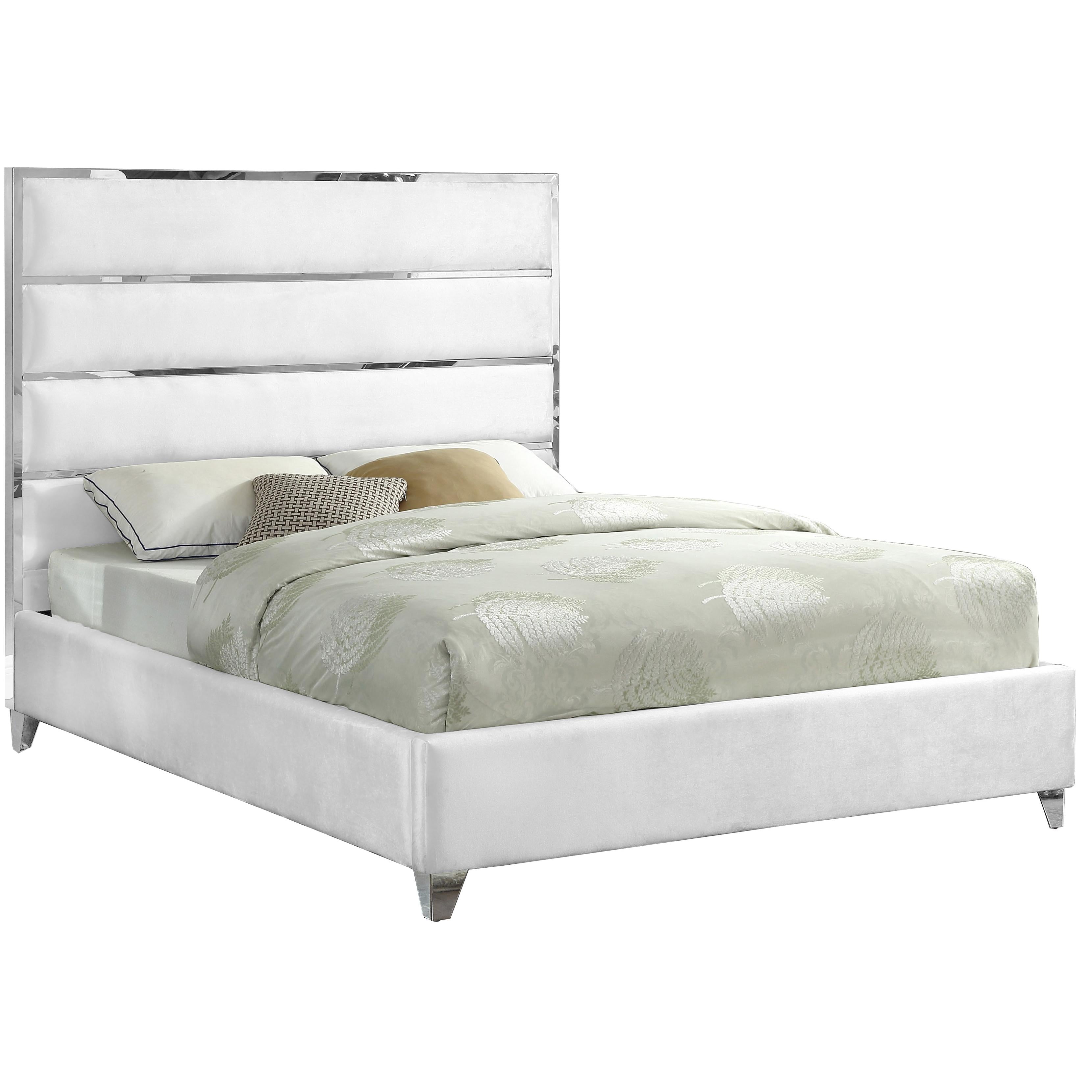 Meridian Zuma White Velvet Full Bed