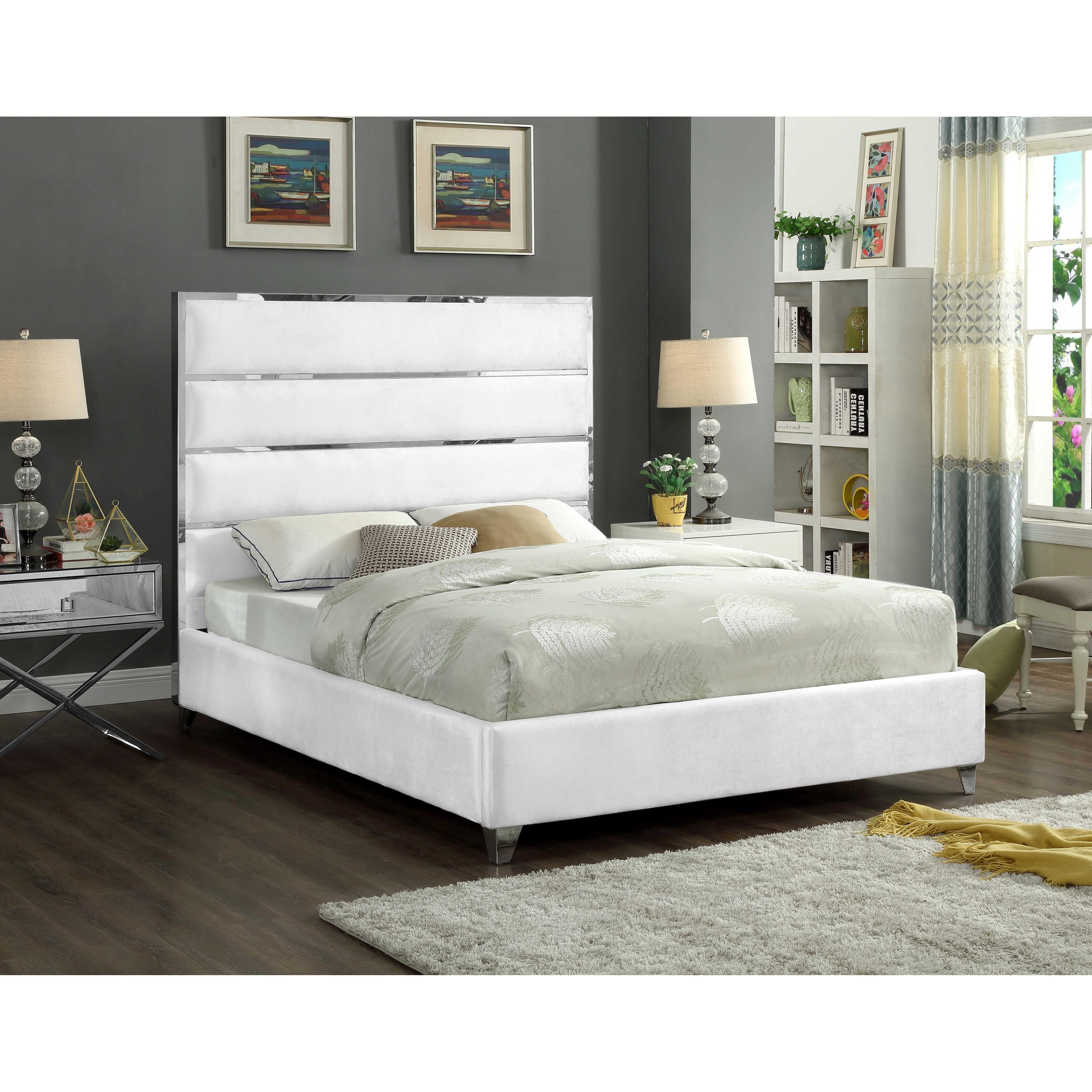 Meridian Zuma White Velvet Full Bed