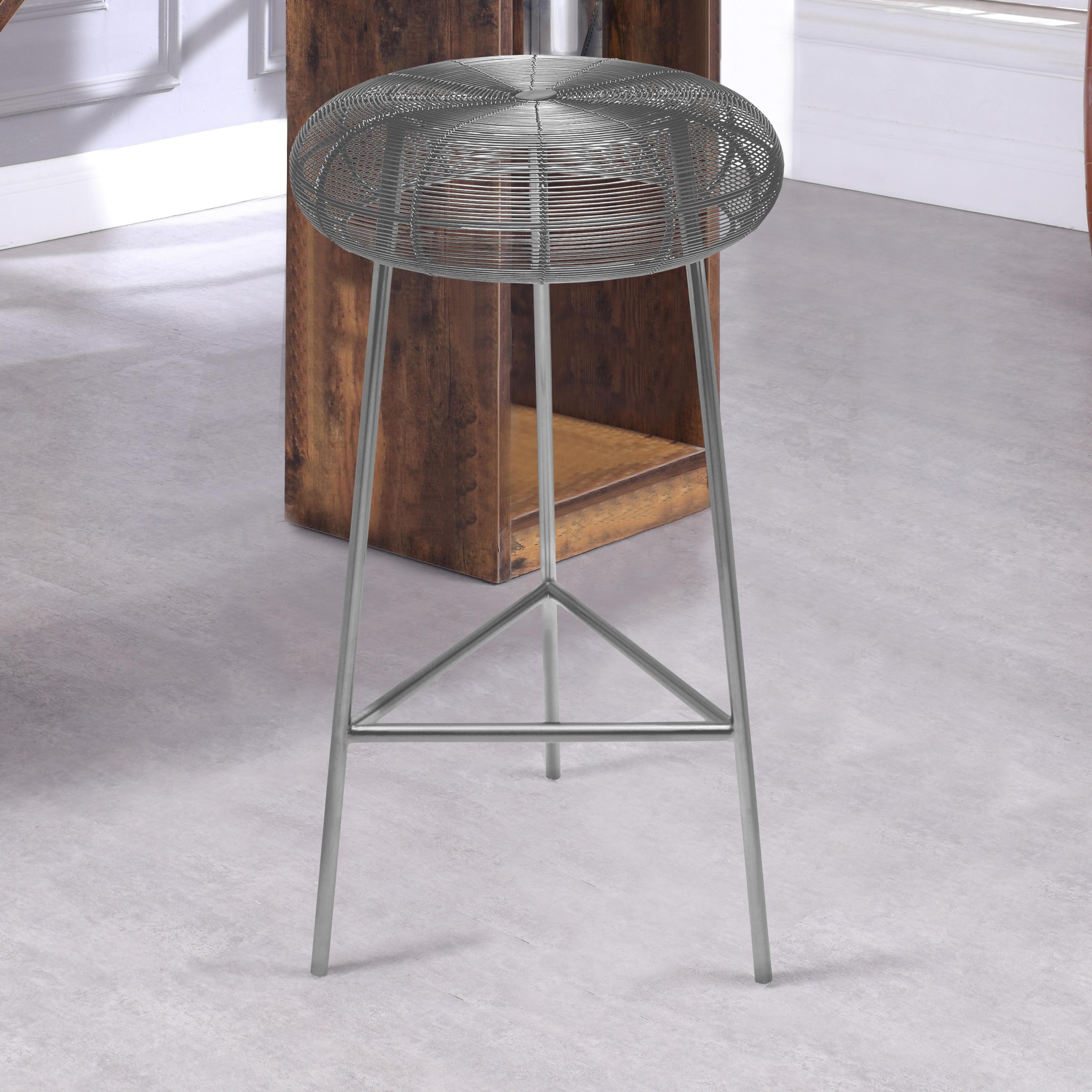 Meridian Tuscany Silver Metal Bar Stool