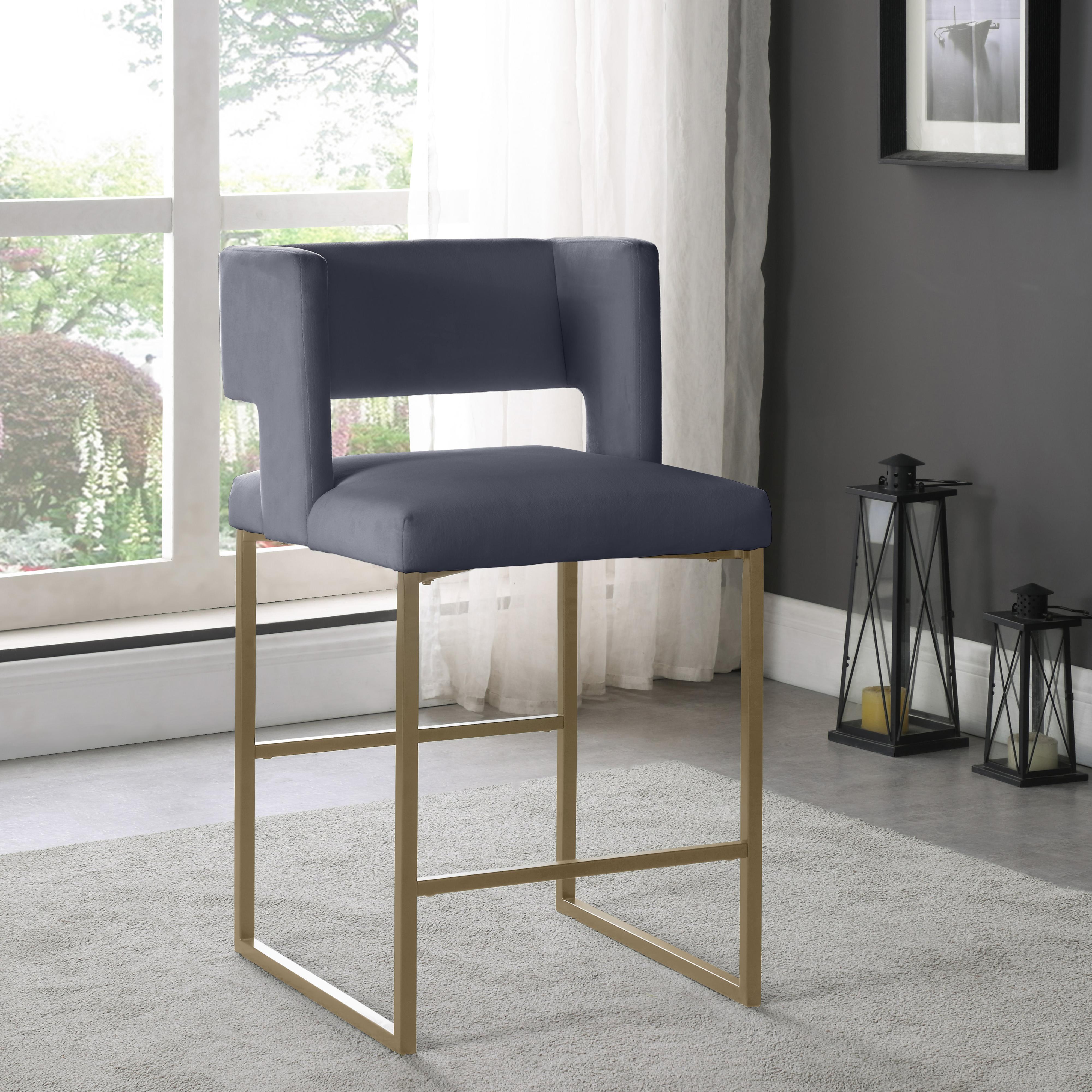 Meridian Caleb Grey Velvet Counter Stool