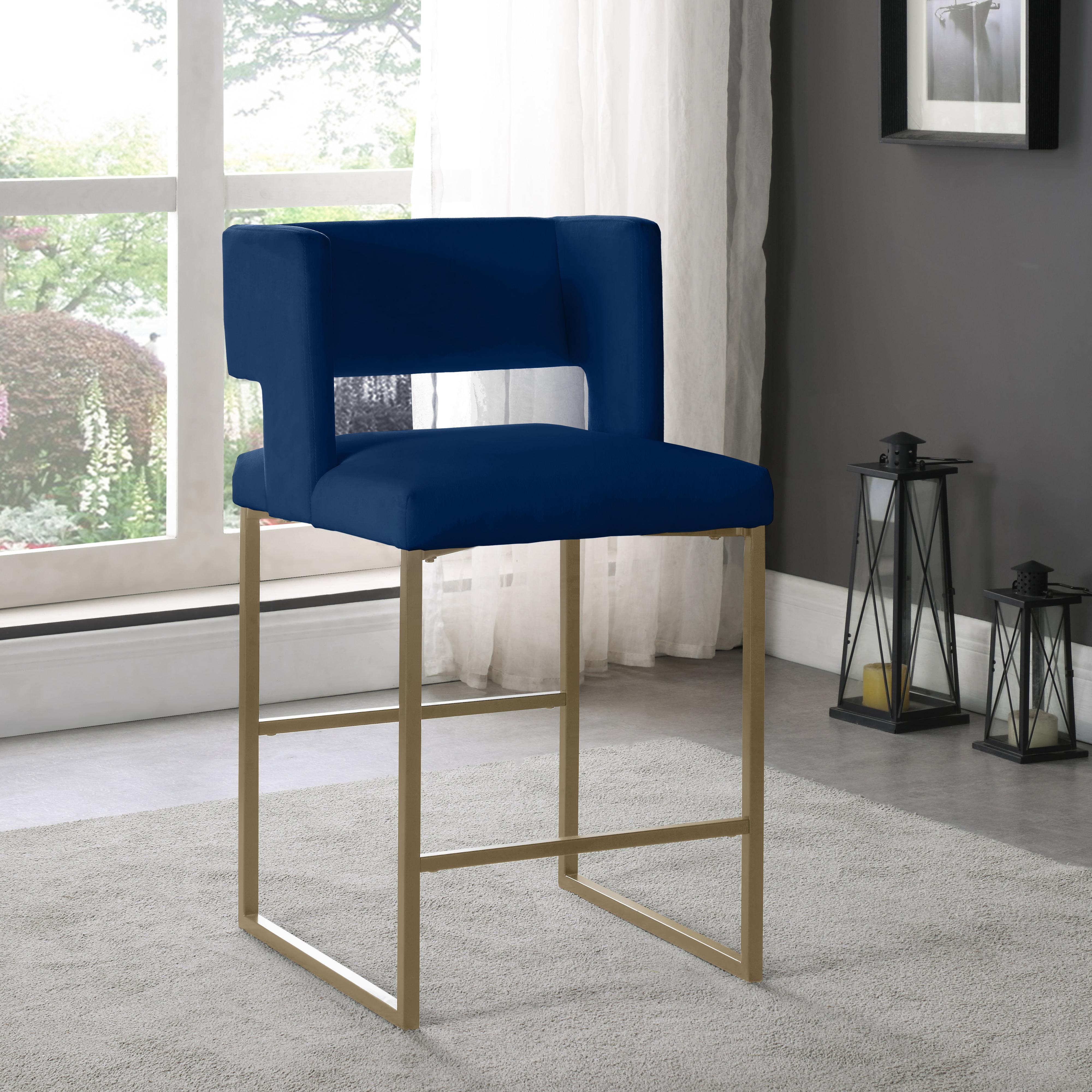 Meridian Caleb Navy Velvet Counter Stool