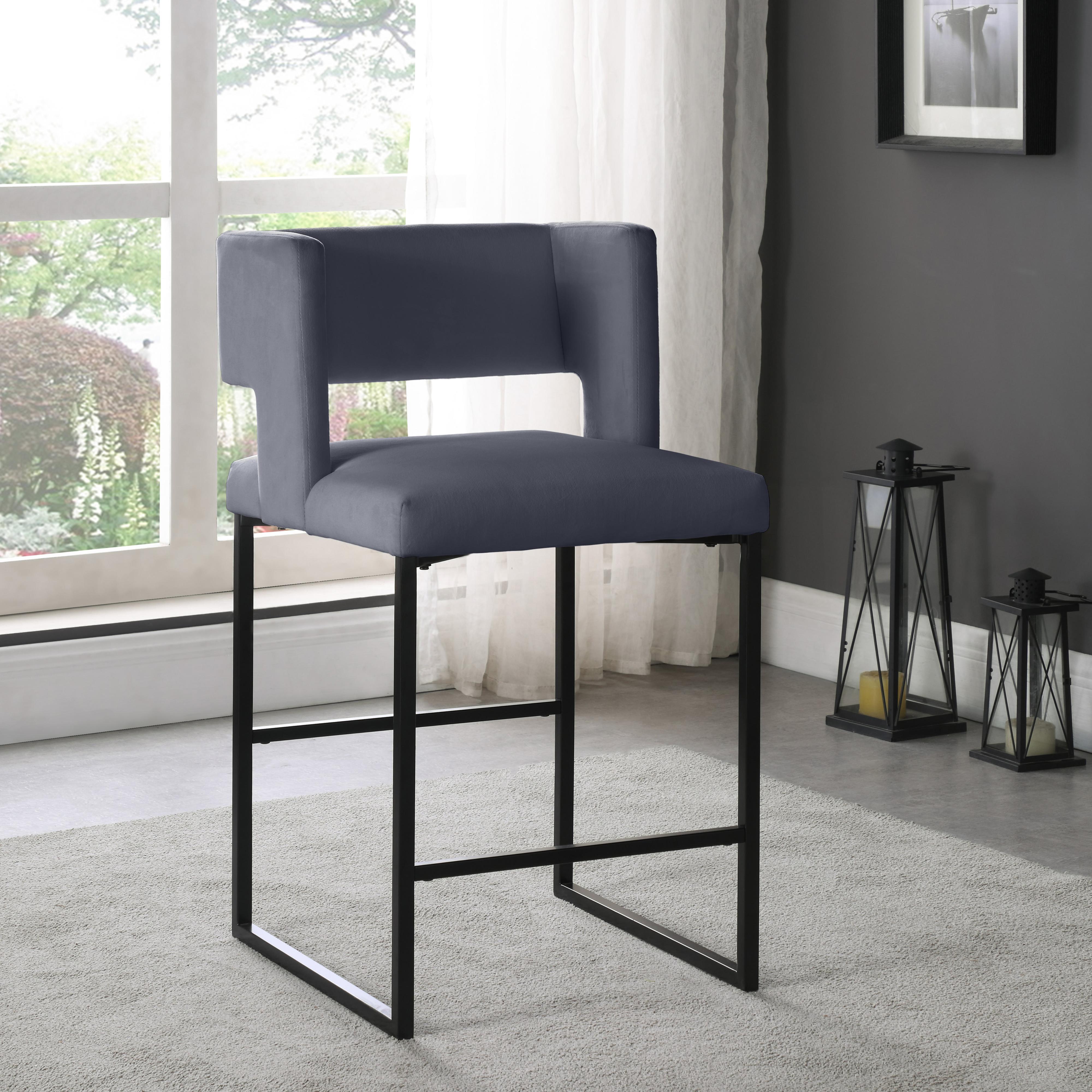 Meridian Caleb Grey Velvet Counter Stool