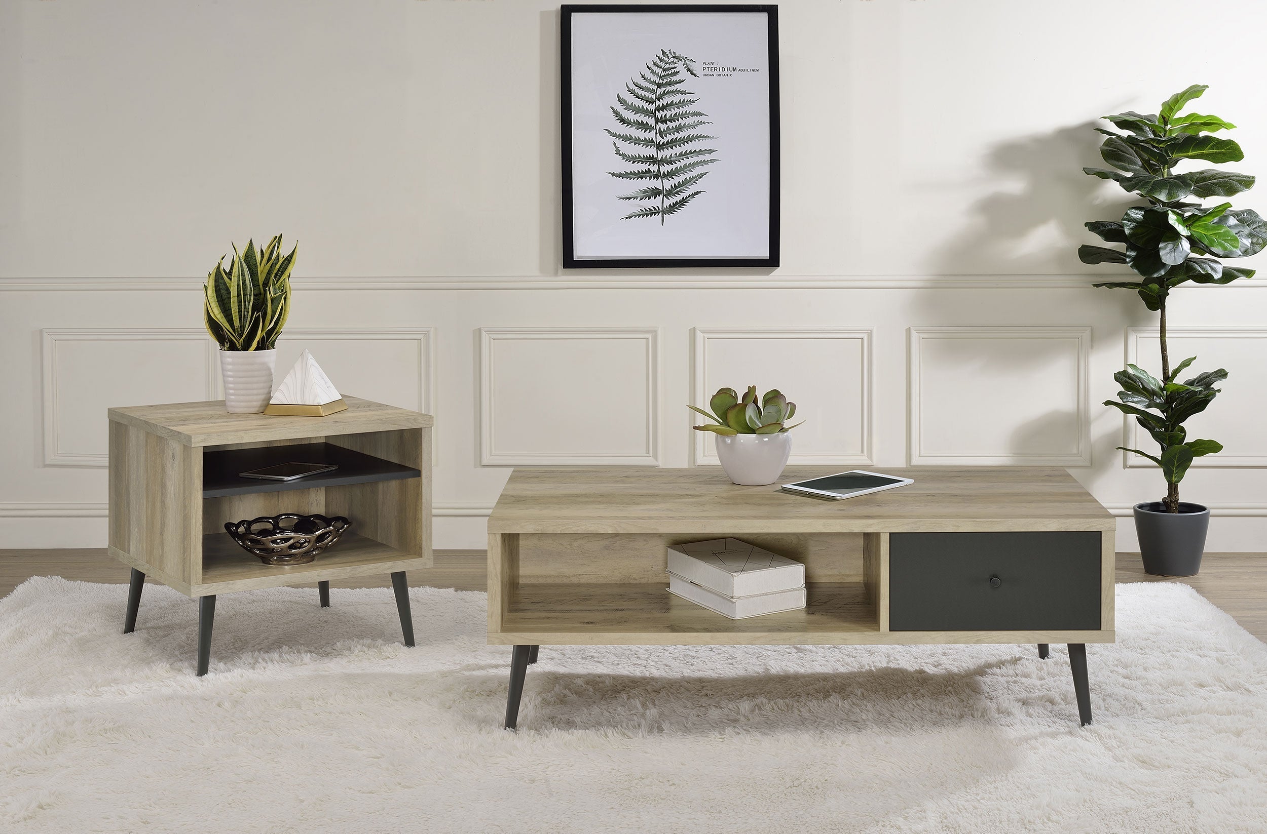 Welsh1-drawer Rectangular Engineered Wood Coffee Table With Storage Shelf Antique Pine and Grey