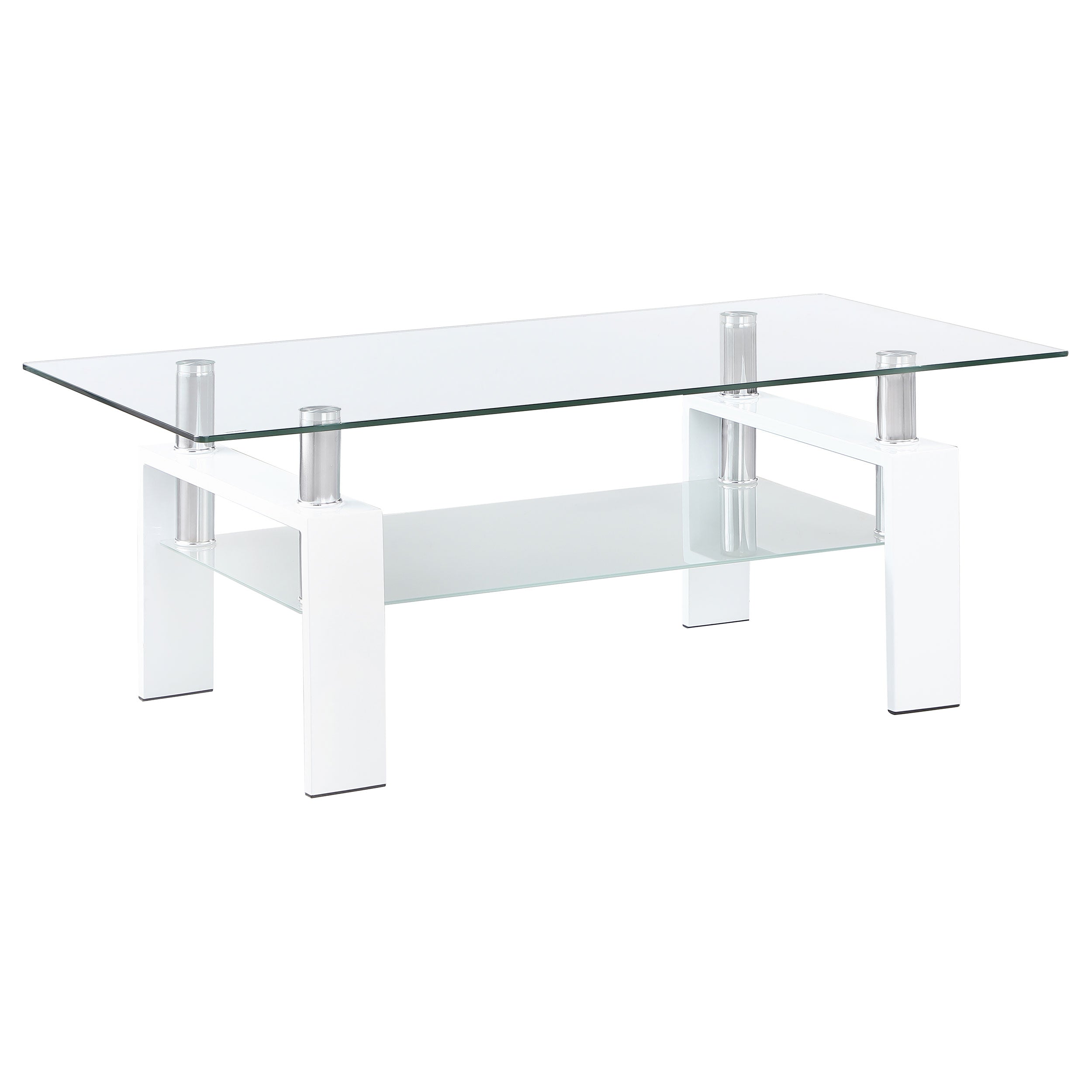 Dyer Rectangular Glass Top Coffee Table With Shelf White