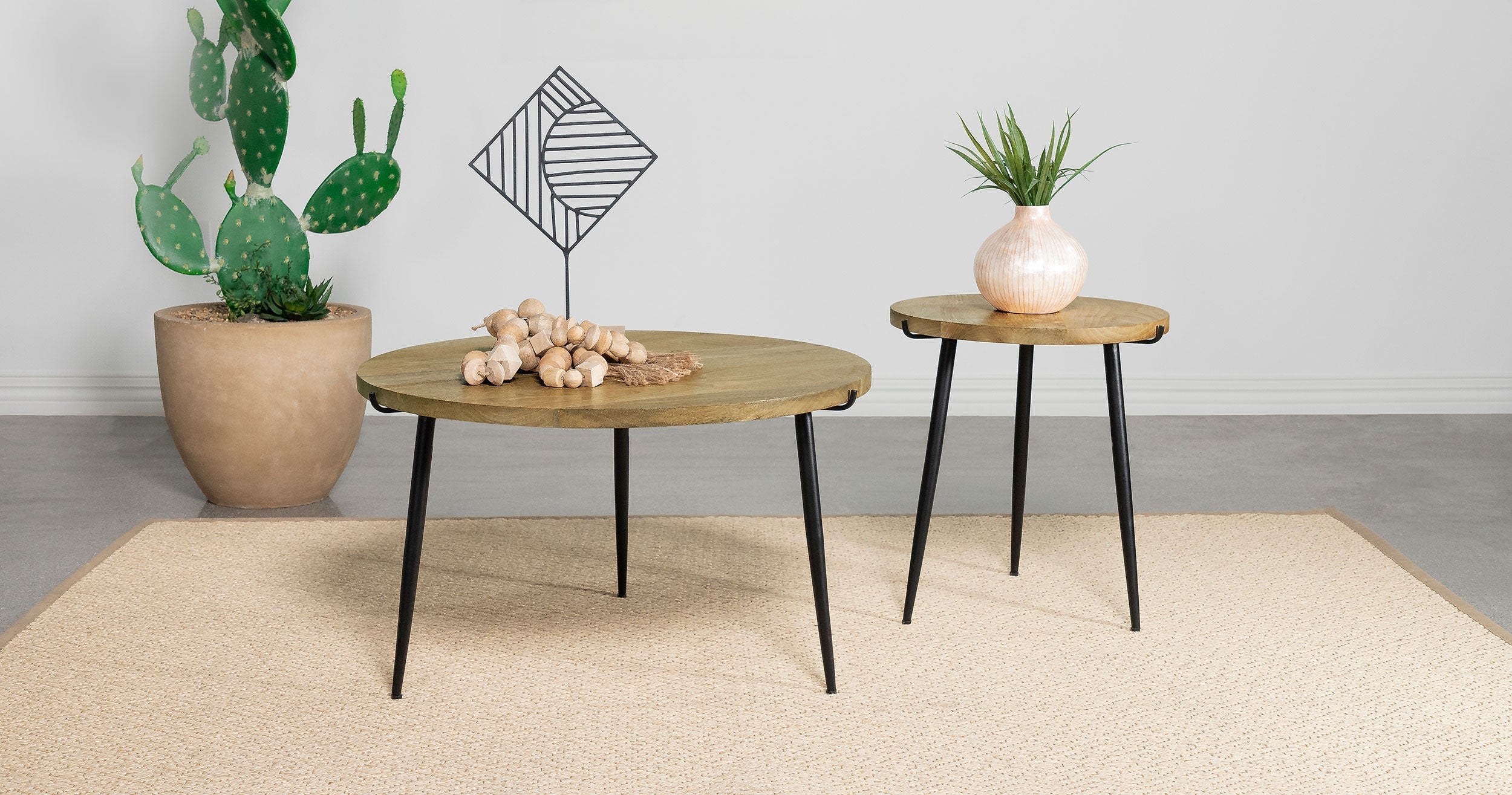 Pilar Round Solid Wood Top End Table Natural and Black