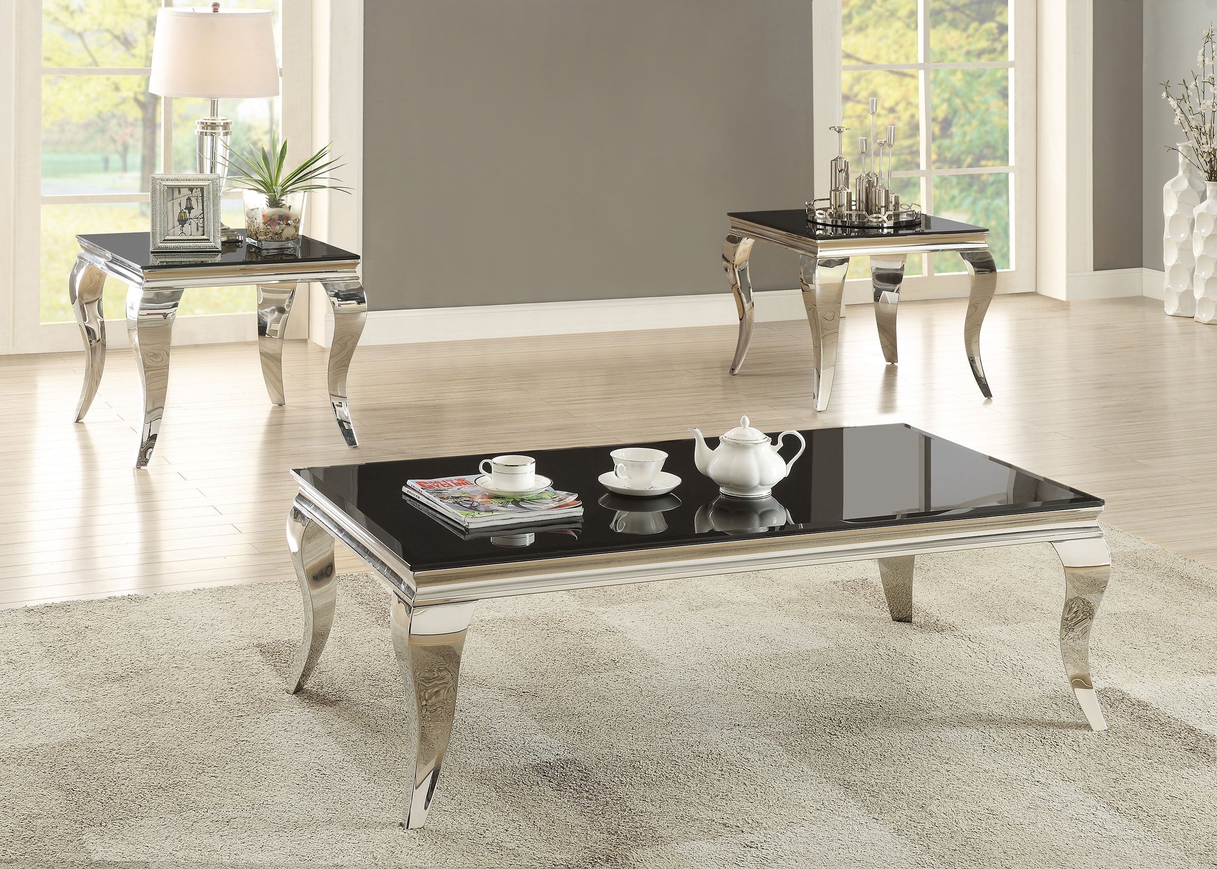 Carone Rectangular Coffee Table Chrome and Black