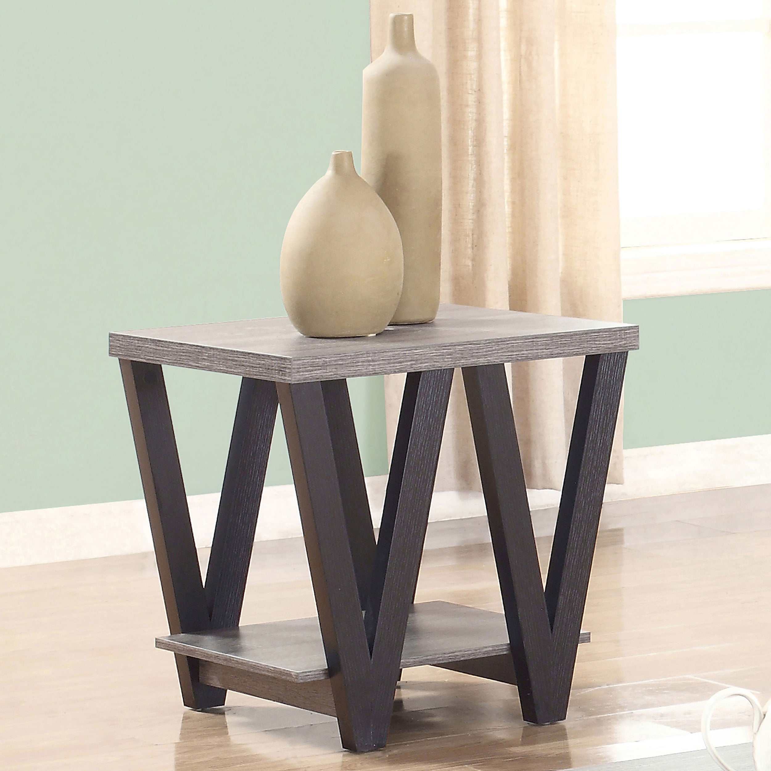 Stevens V-shaped End Table Black and Antique Grey