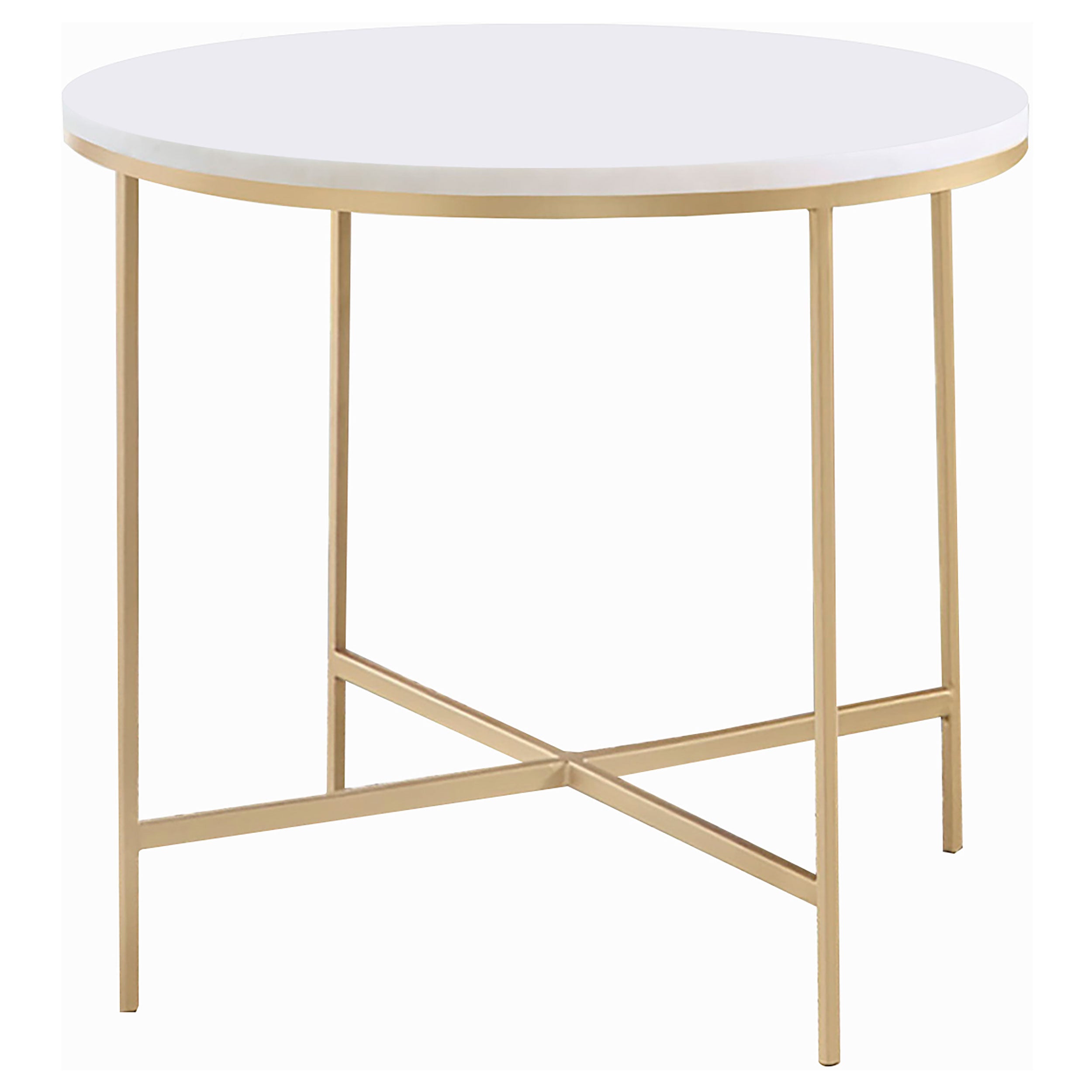 Ellison Round X-cross End Table White and Gold