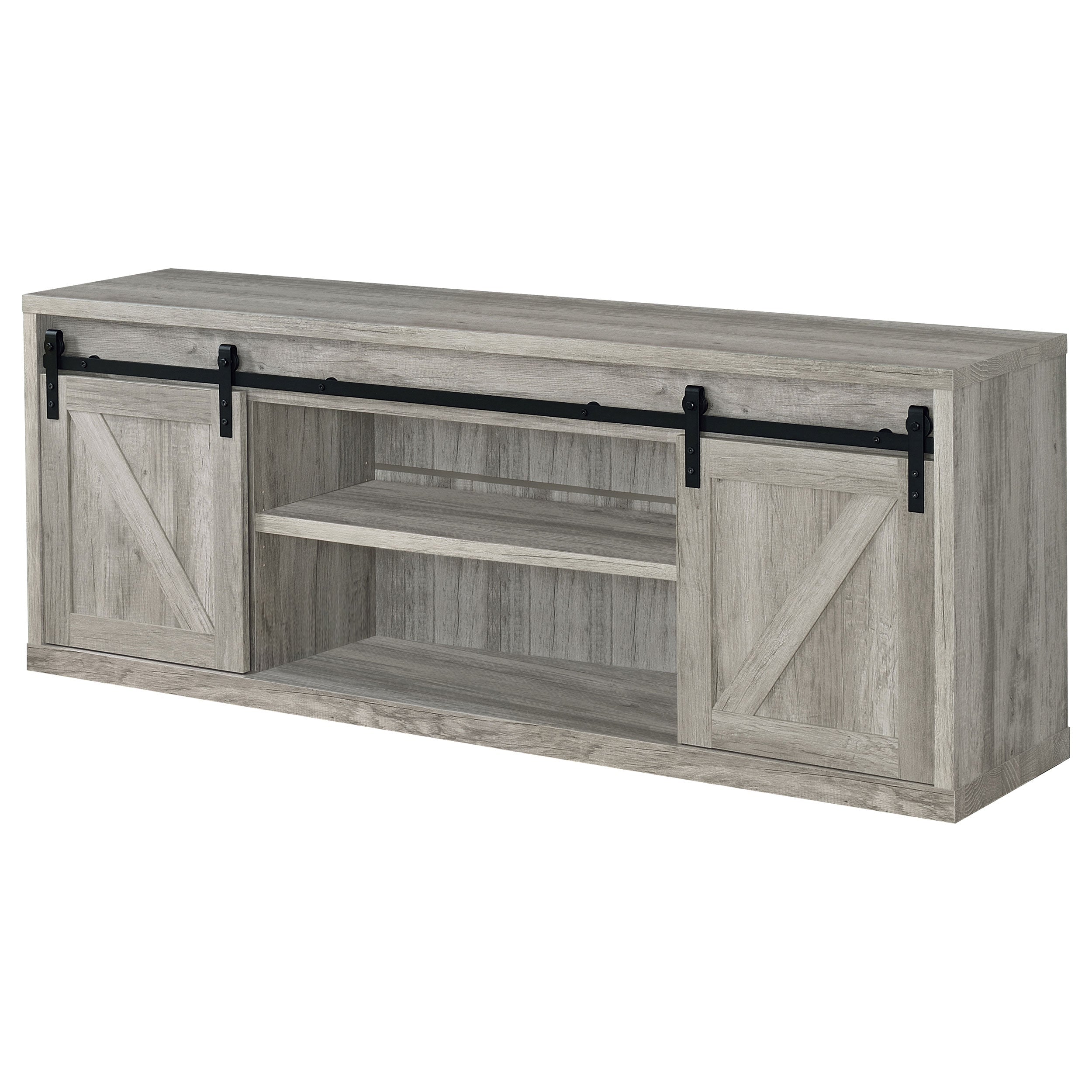 Brockton 71-inch 3-shelf Sliding Doors TV Console Grey Driftwood