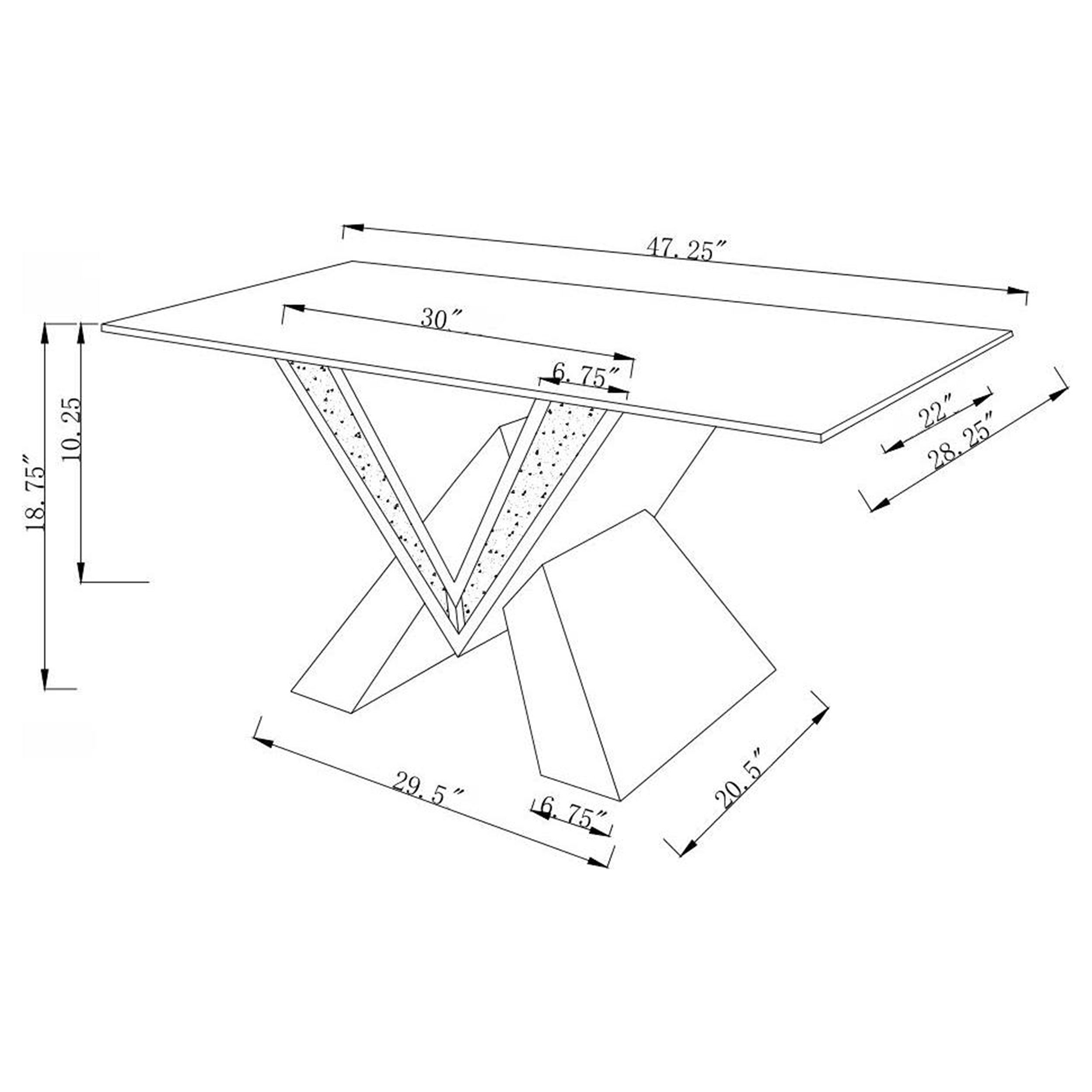 Taffeta V-shaped Coffee Table with Glass Top Silver