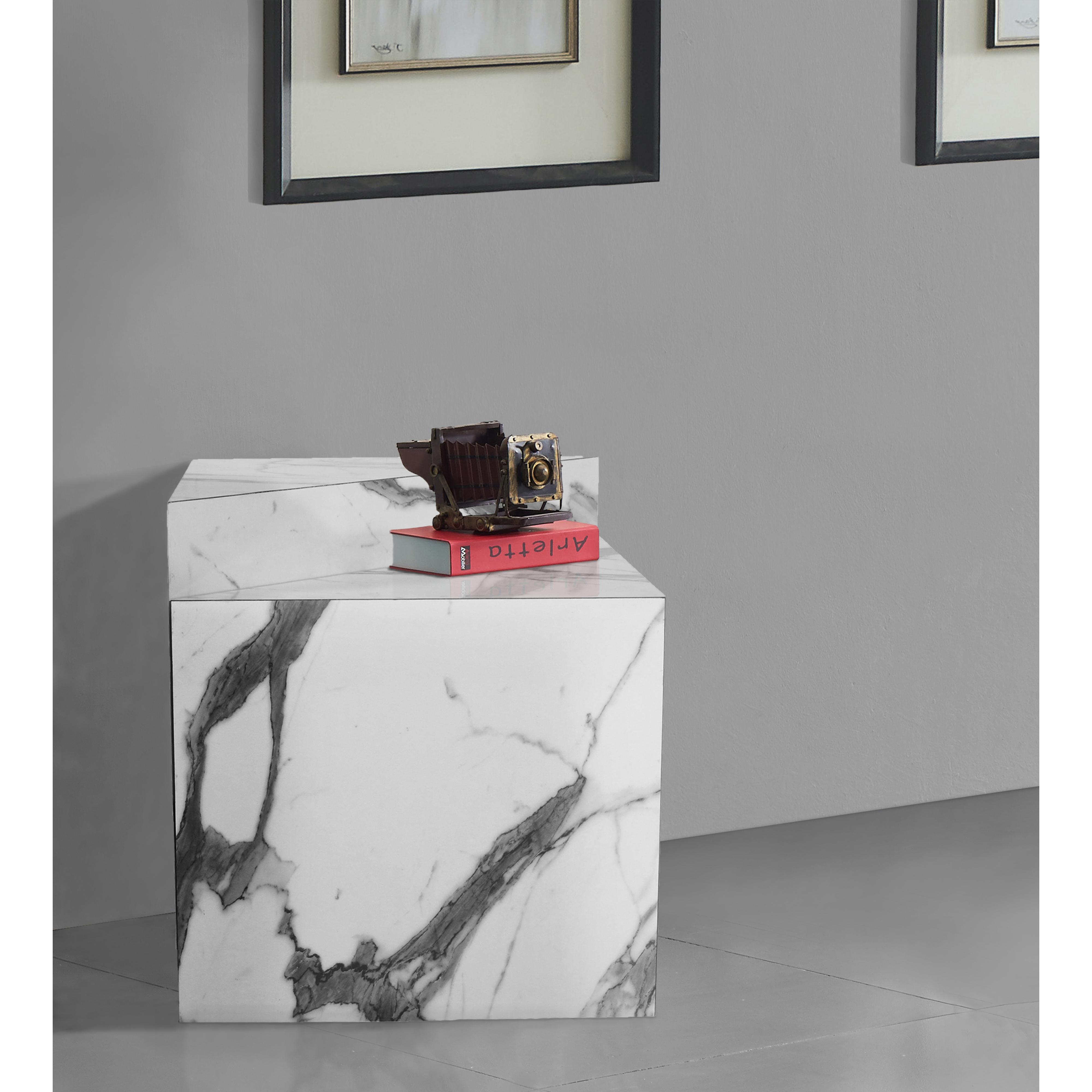 Meridian Aritzia White Faux Marble End Table