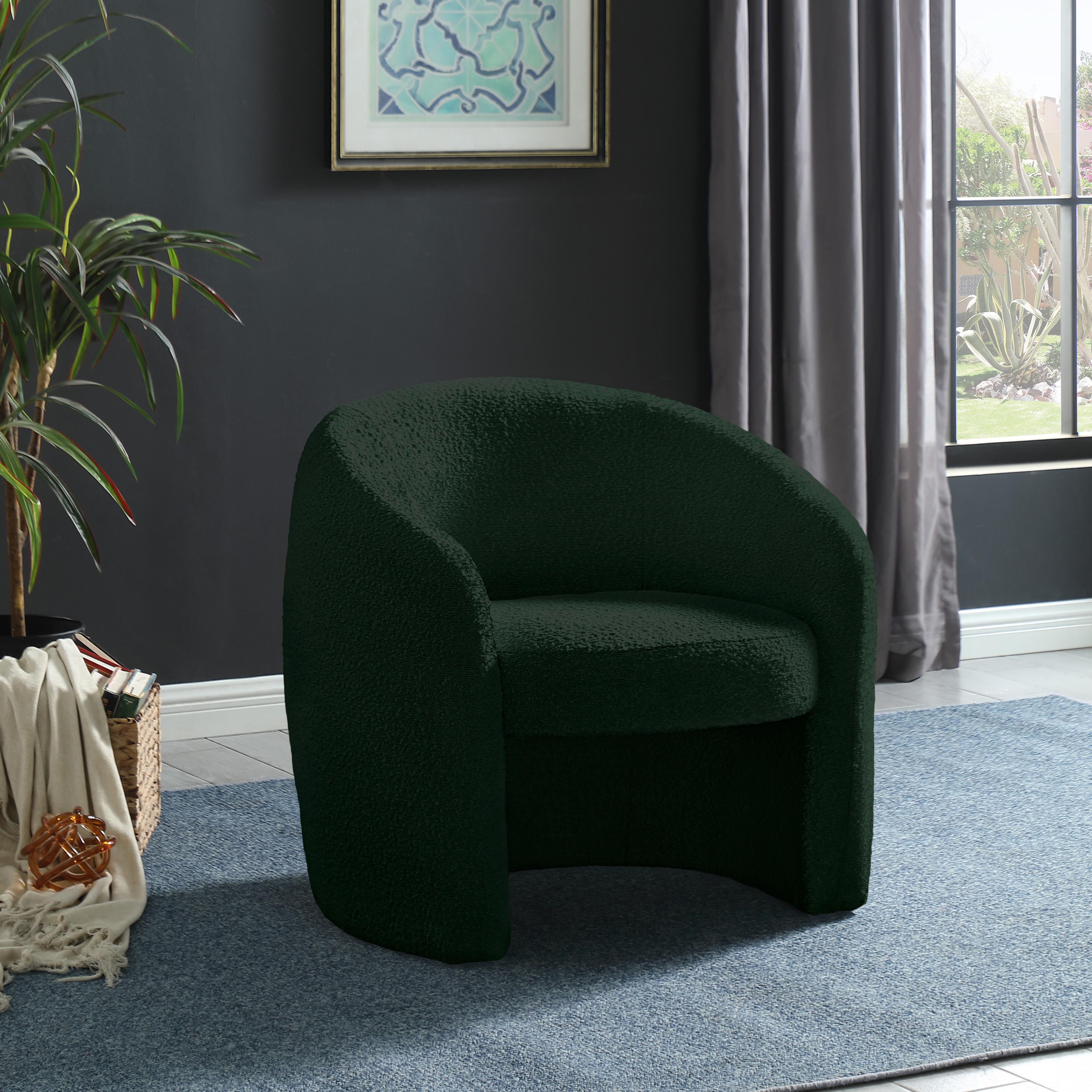 Meridian Acadia Green Boucle Fabric Accent Chair