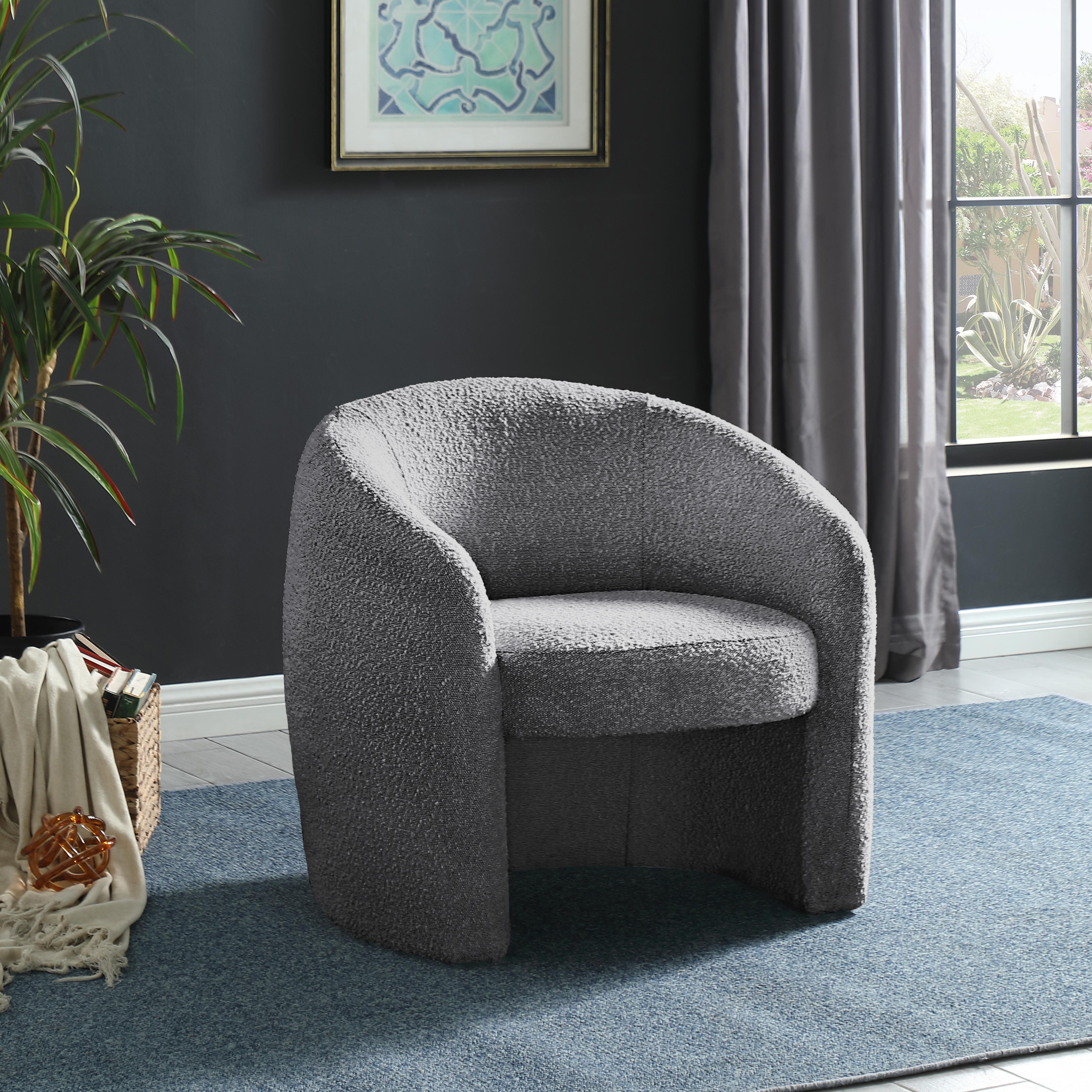 Meridian Acadia Grey Boucle Fabric Accent Chair