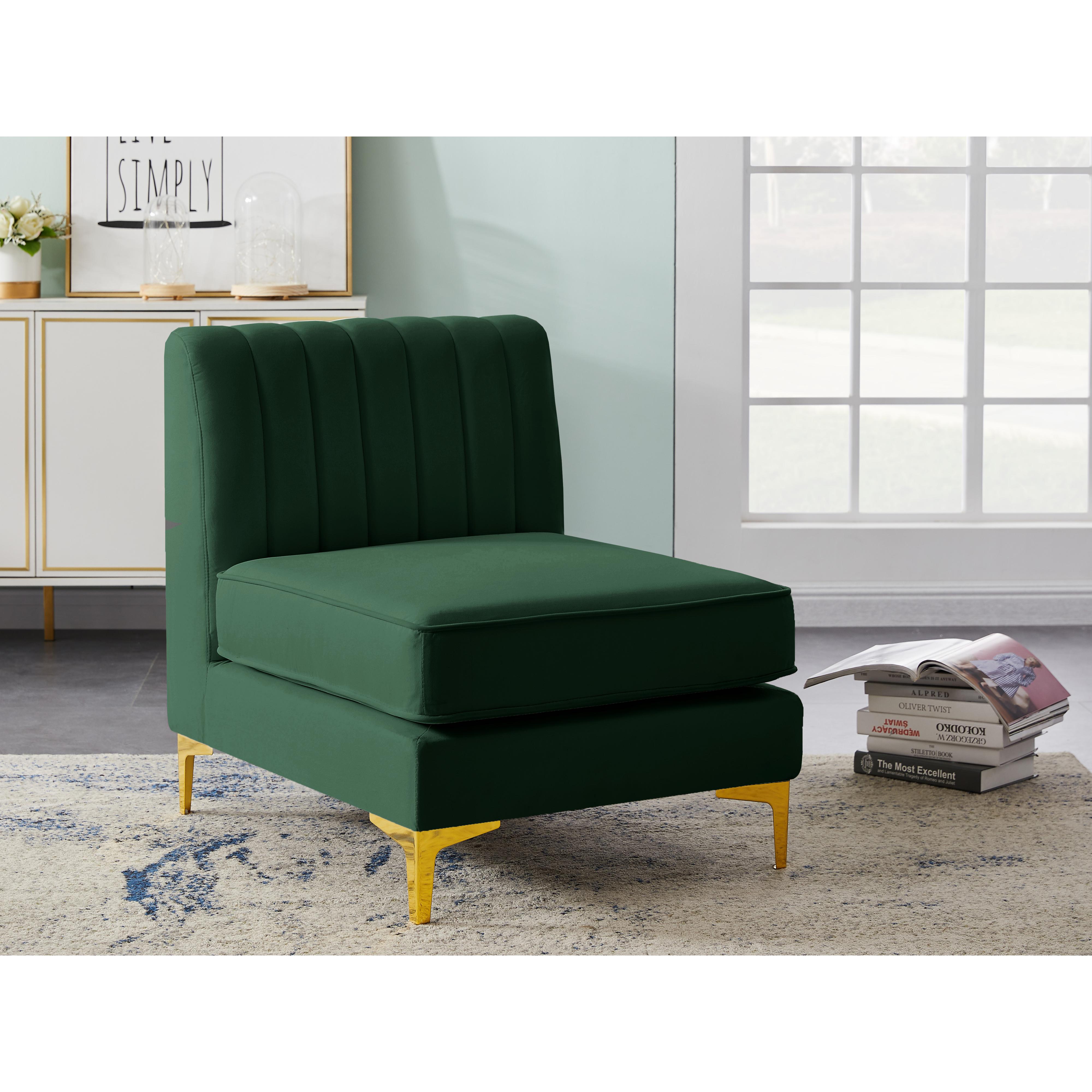 Meridian Alina Green Velvet Armless Chair