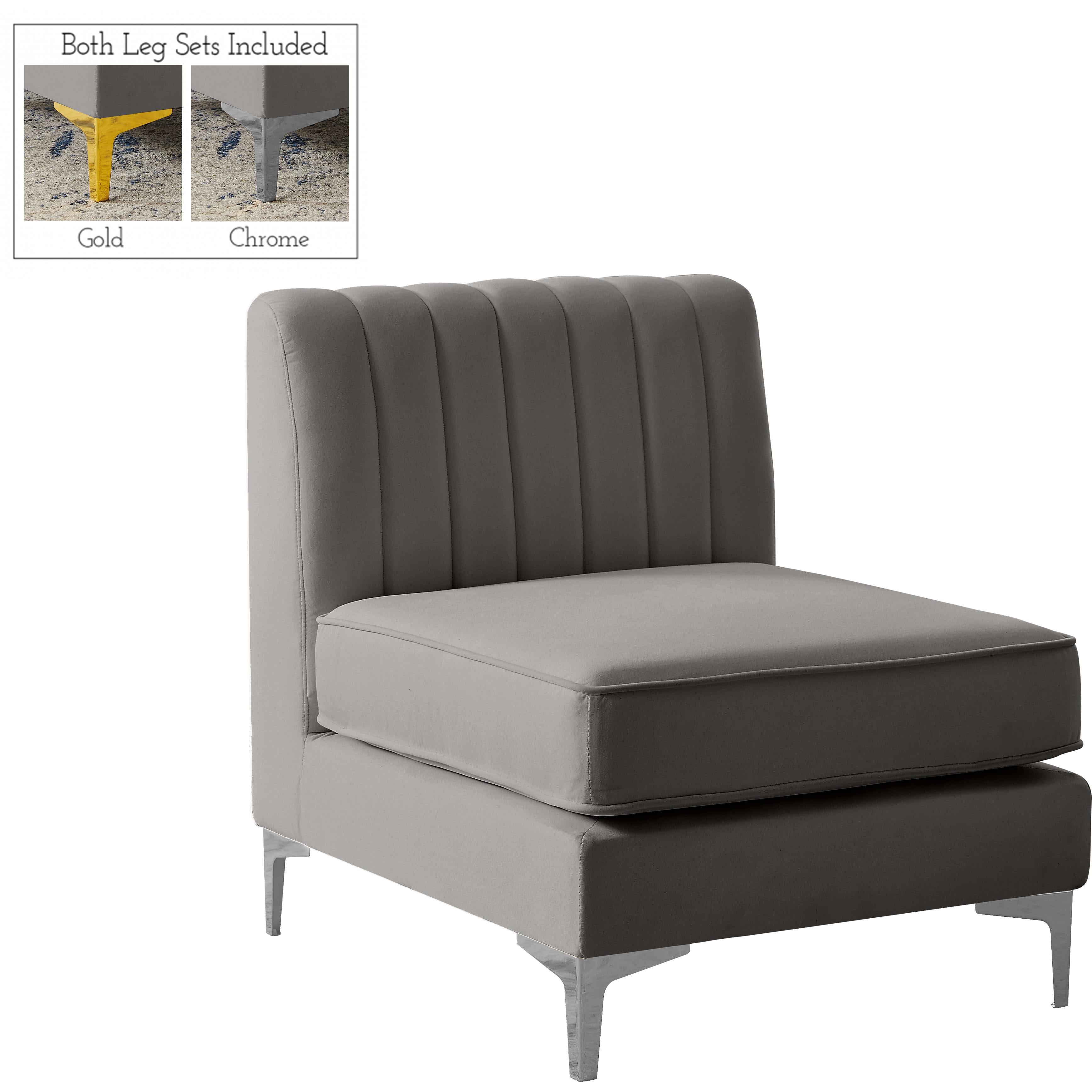 Meridian Alina Grey Velvet Armless Chair