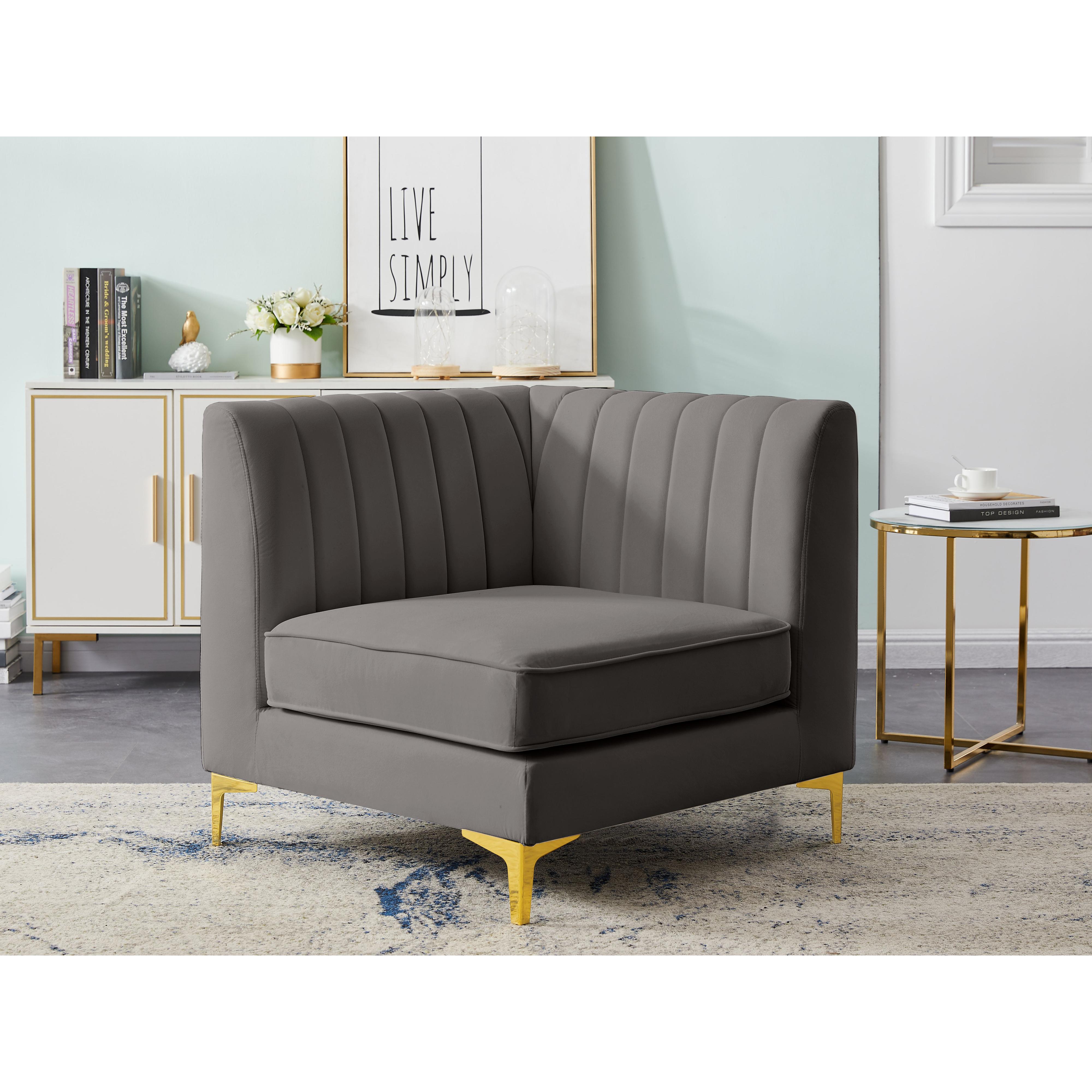 Meridian Alina Grey Velvet Corner Chair