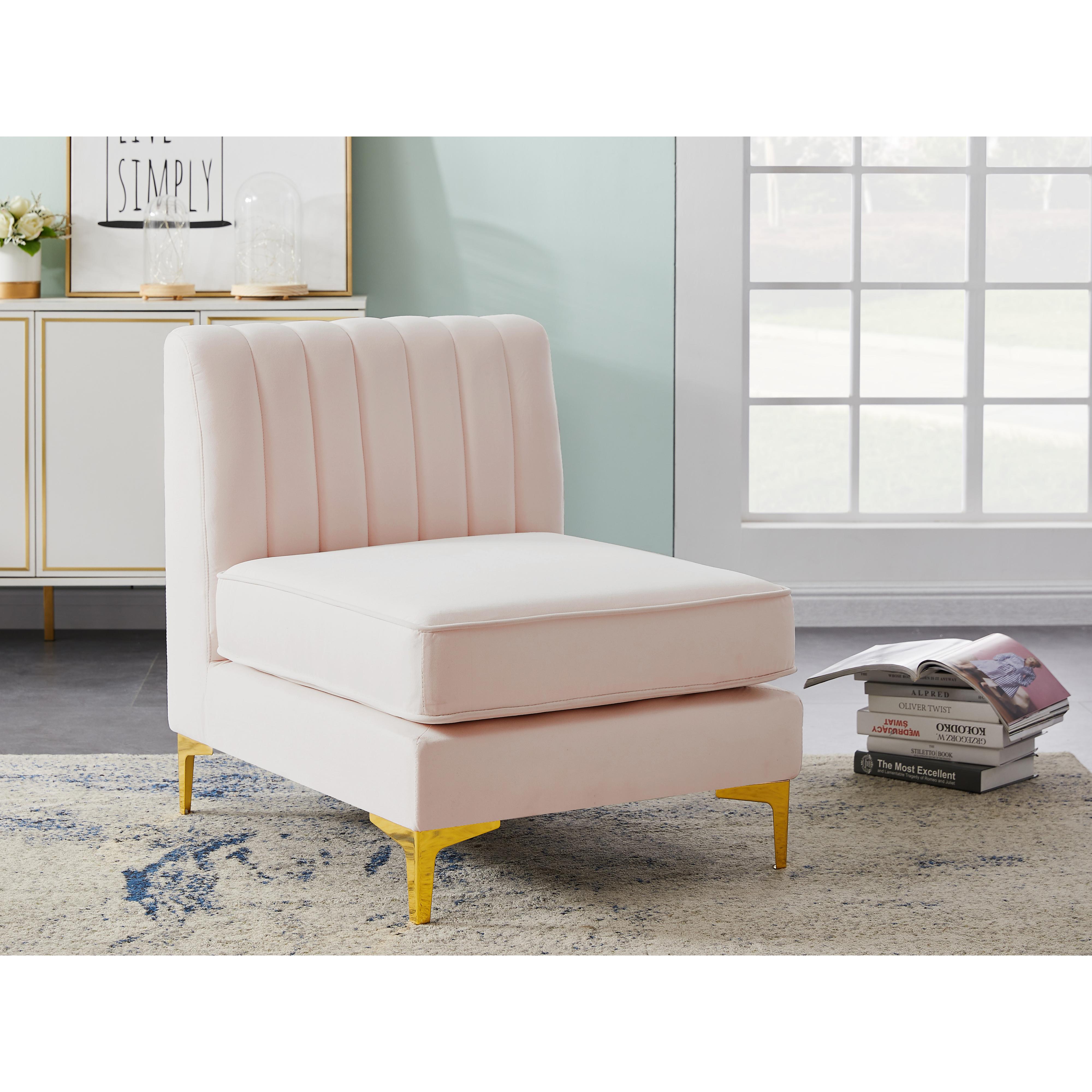 Meridian Alina Pink Velvet Armless Chair