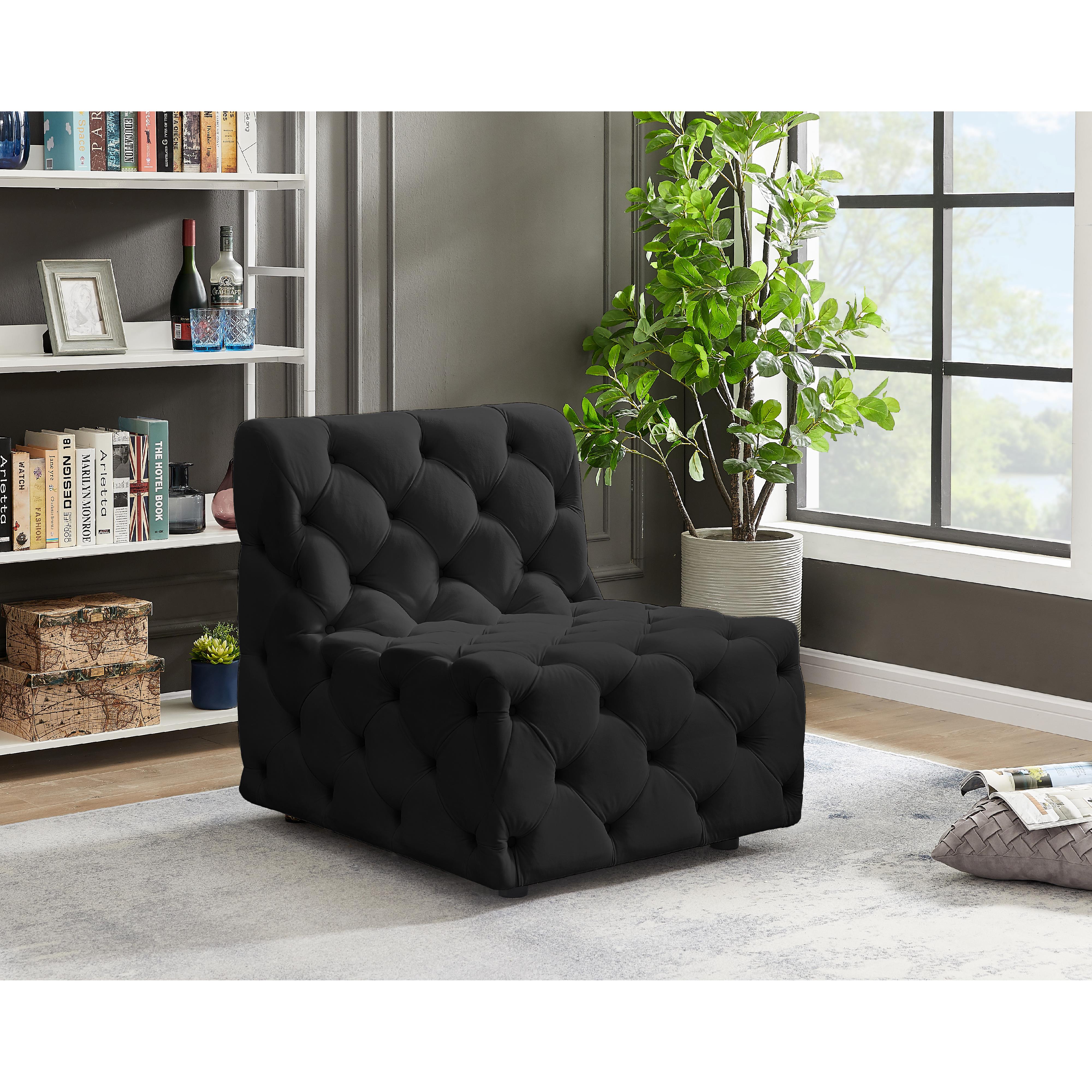 Meridian Tuft Black Velvet Armless Chair