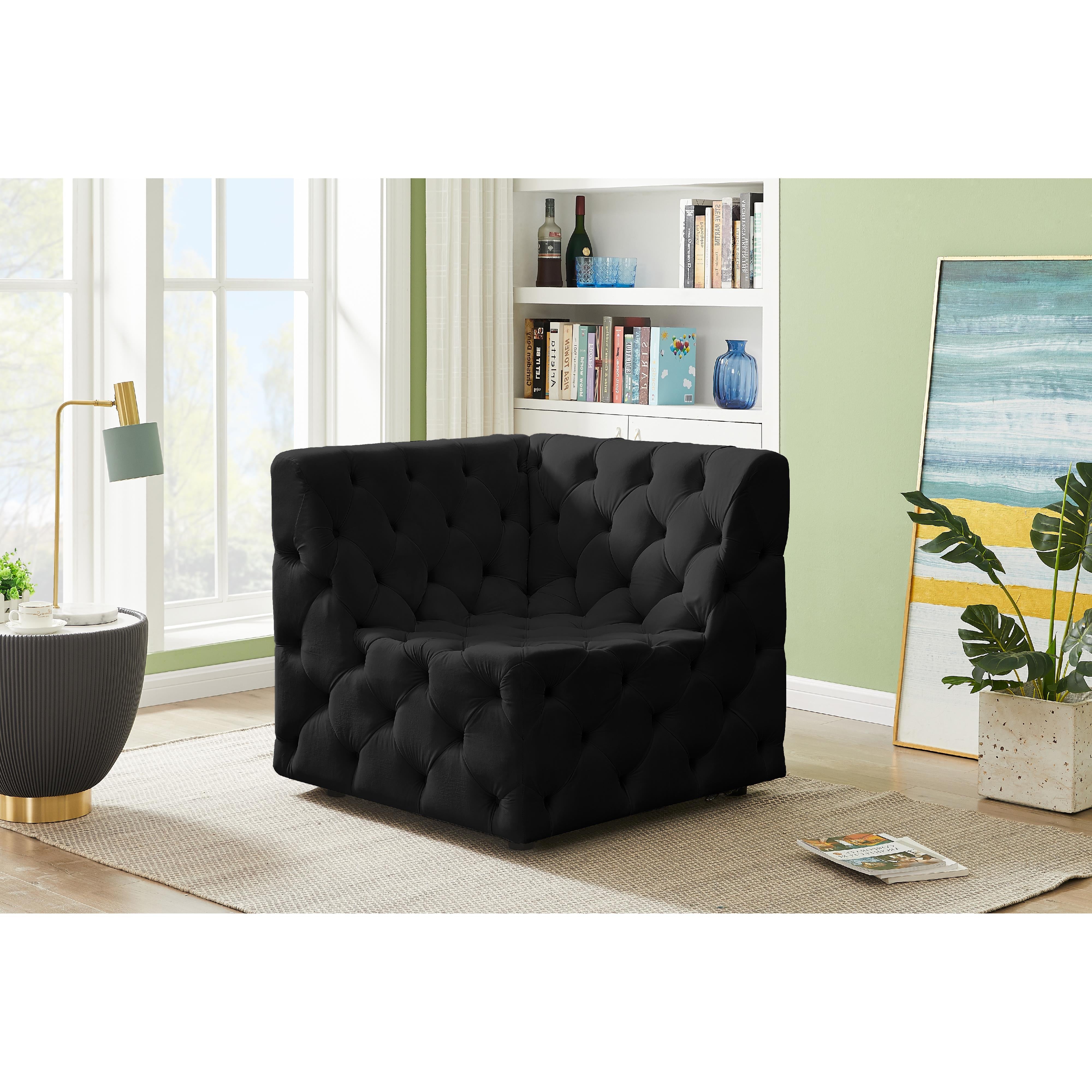 Meridian Tuft Black Velvet Corner Chair