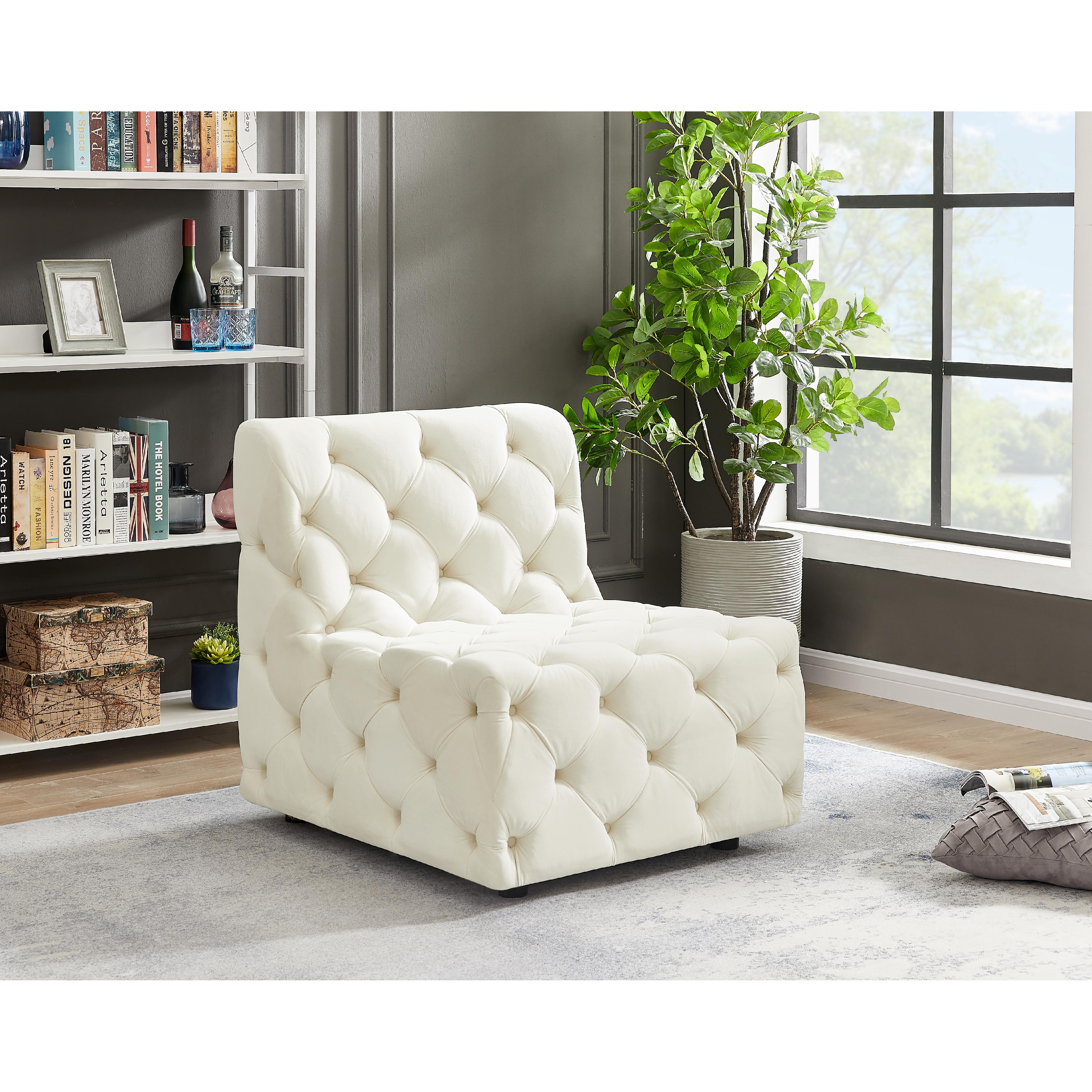 Meridian Tuft Cream Velvet Armless Chair