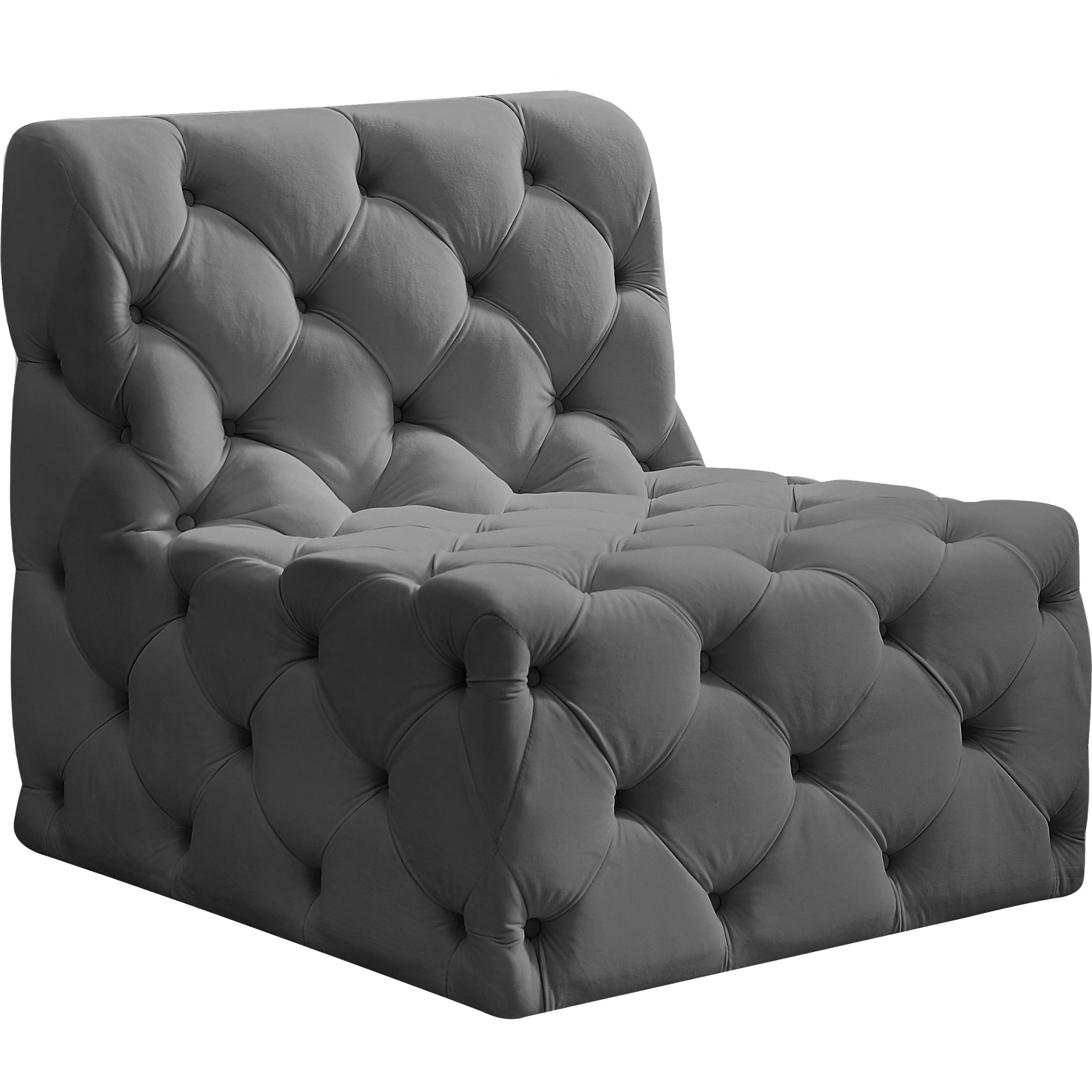 Meridian Tuft Grey Velvet Armless Chair