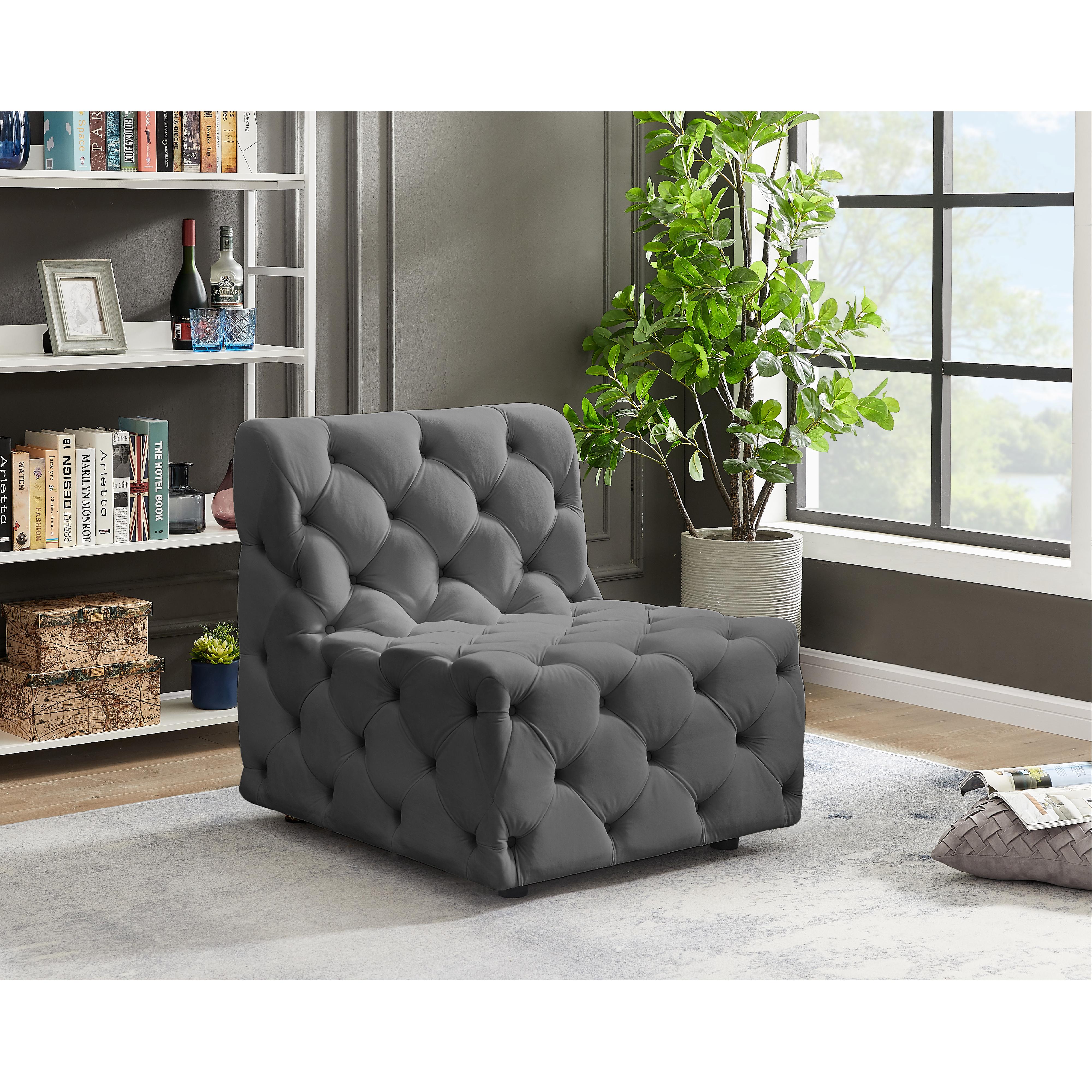 Meridian Tuft Grey Velvet Armless Chair