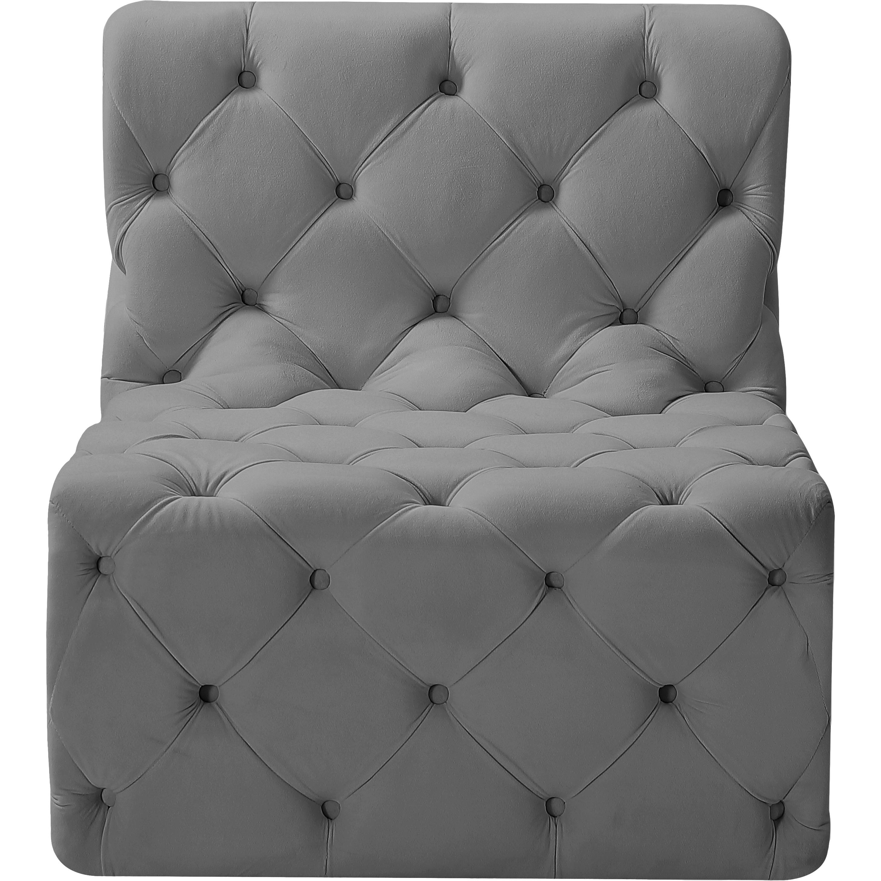 Meridian Tuft Grey Velvet Armless Chair