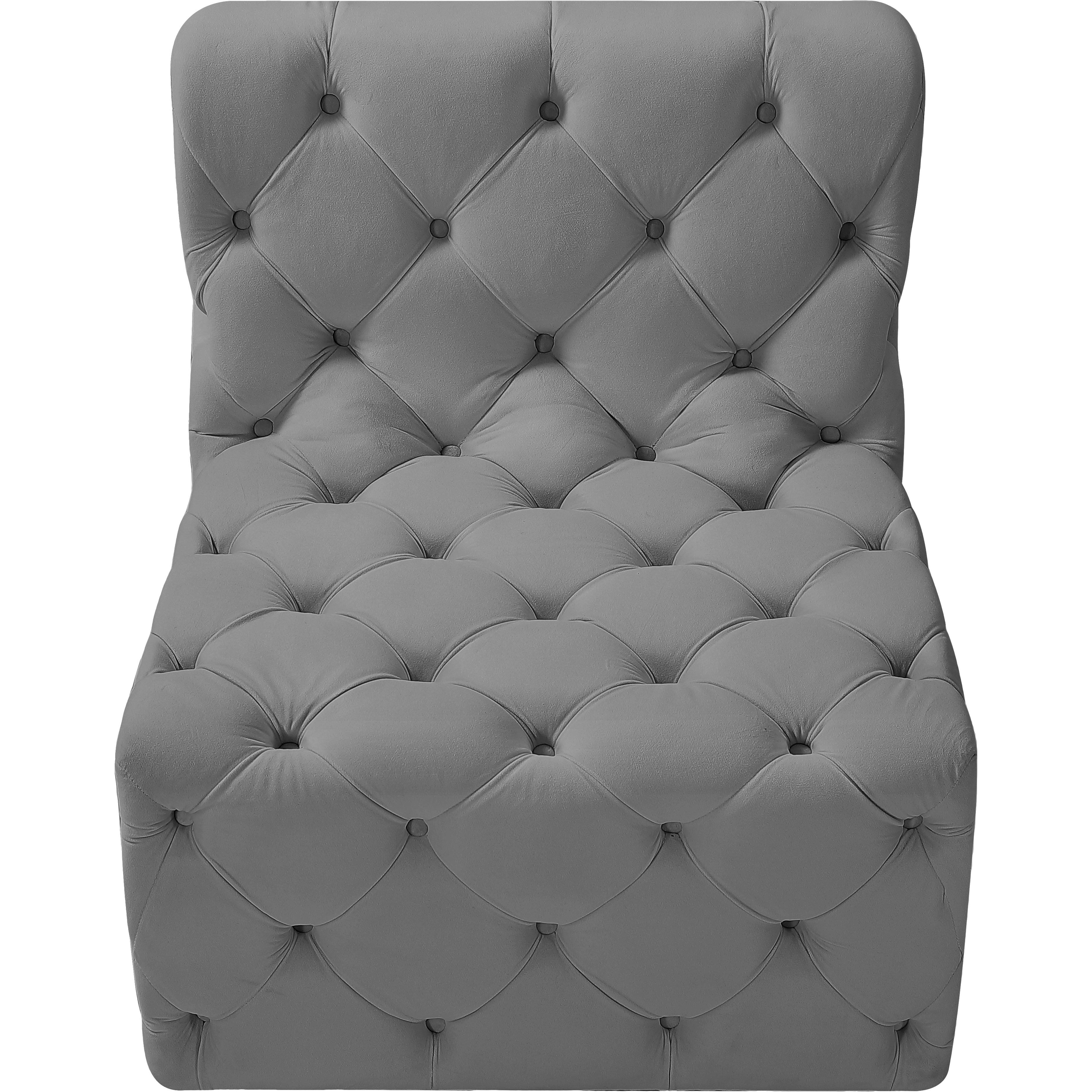 Meridian Tuft Grey Velvet Armless Chair