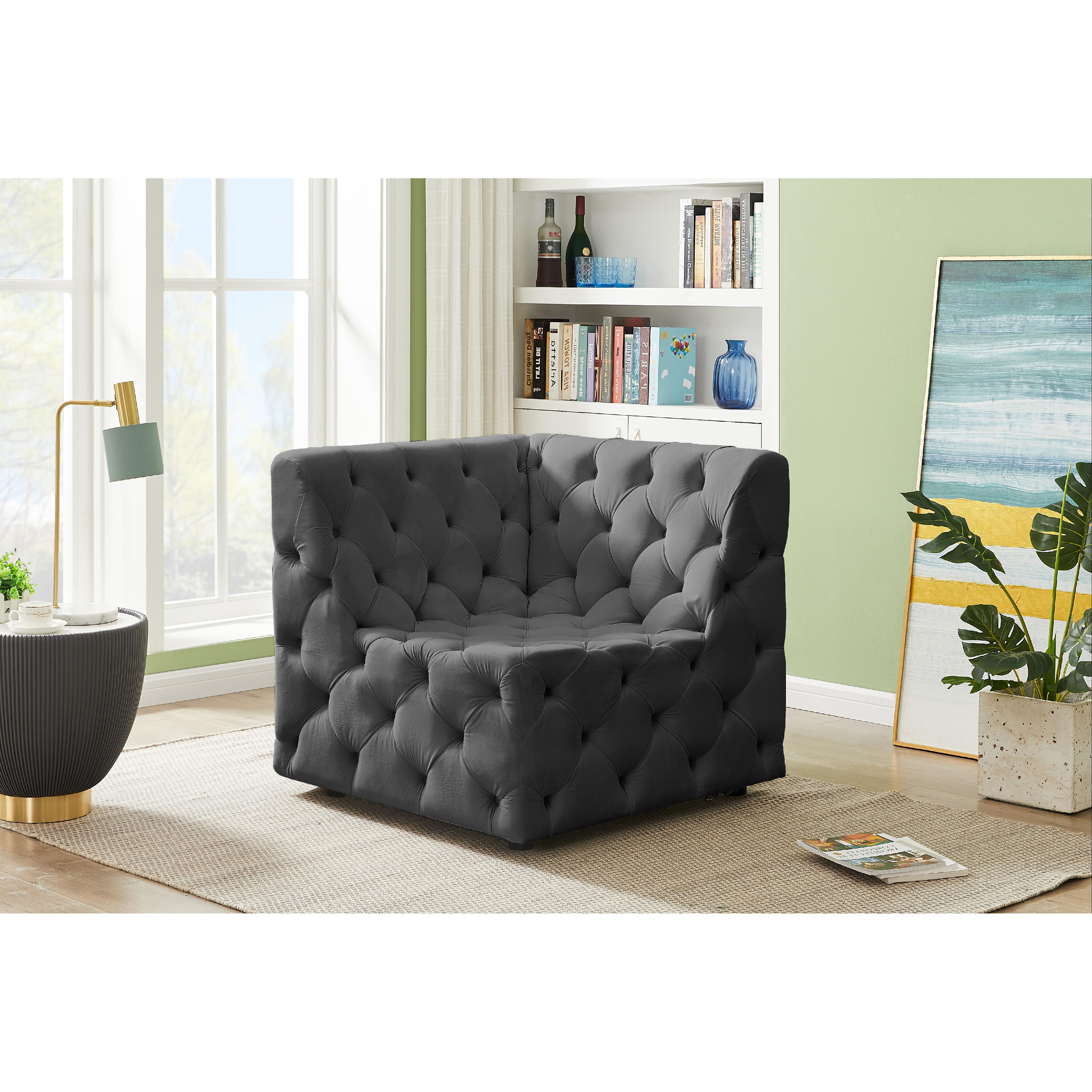 Meridian Tuft Grey Velvet Corner Chair