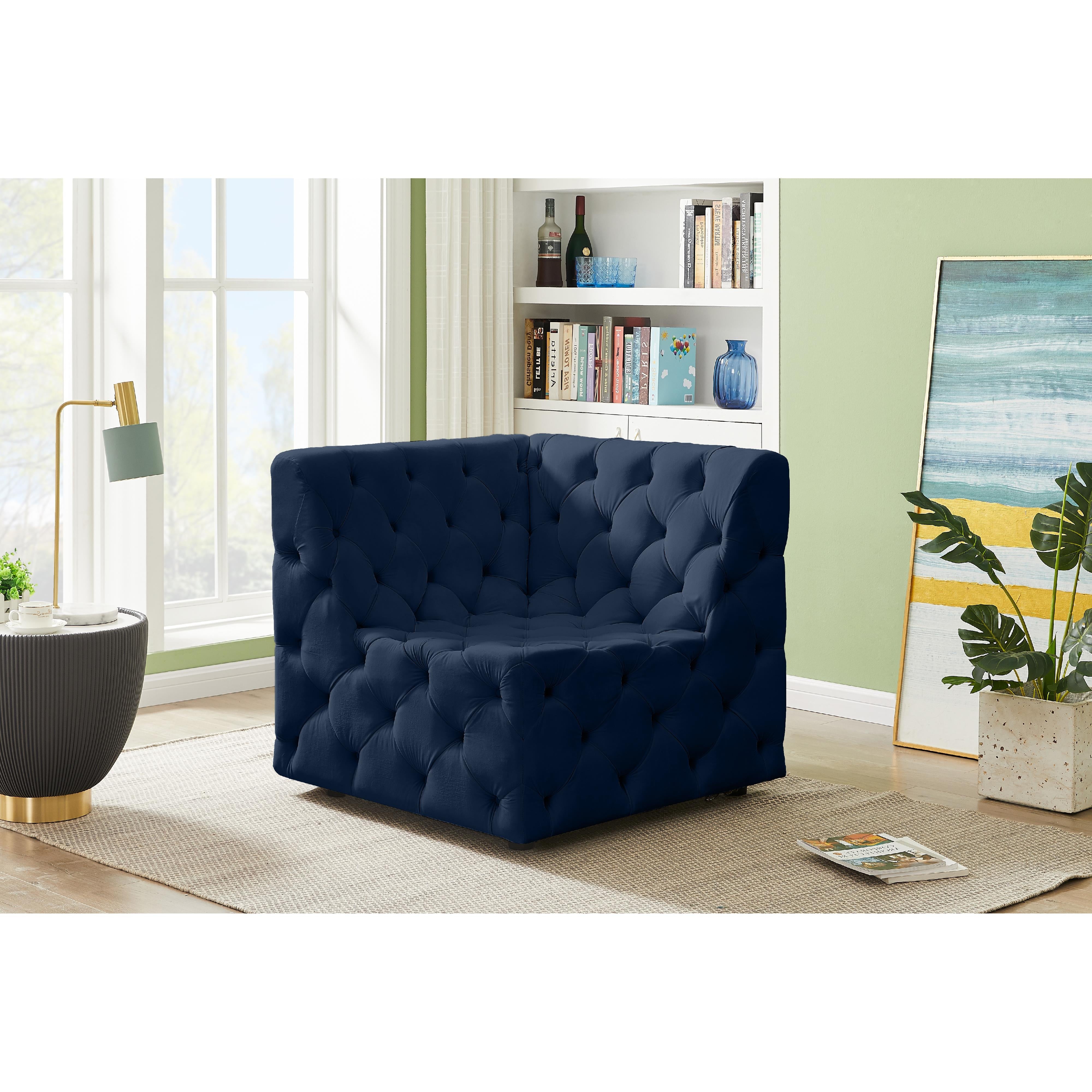 Meridian Tuft Navy Velvet Corner Chair