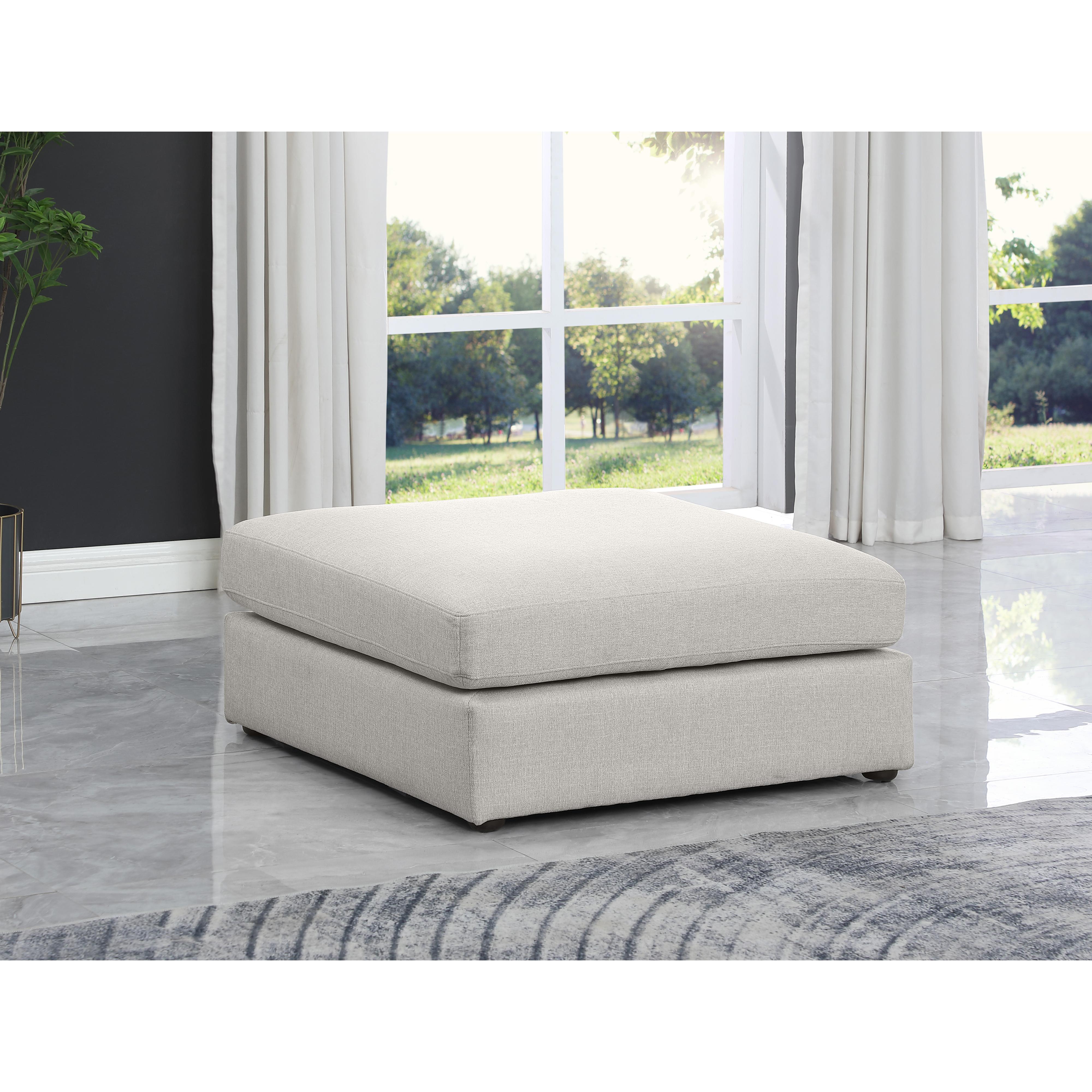 Meridian Beckham Beige Durable Linen Textured Fabric Ottoman