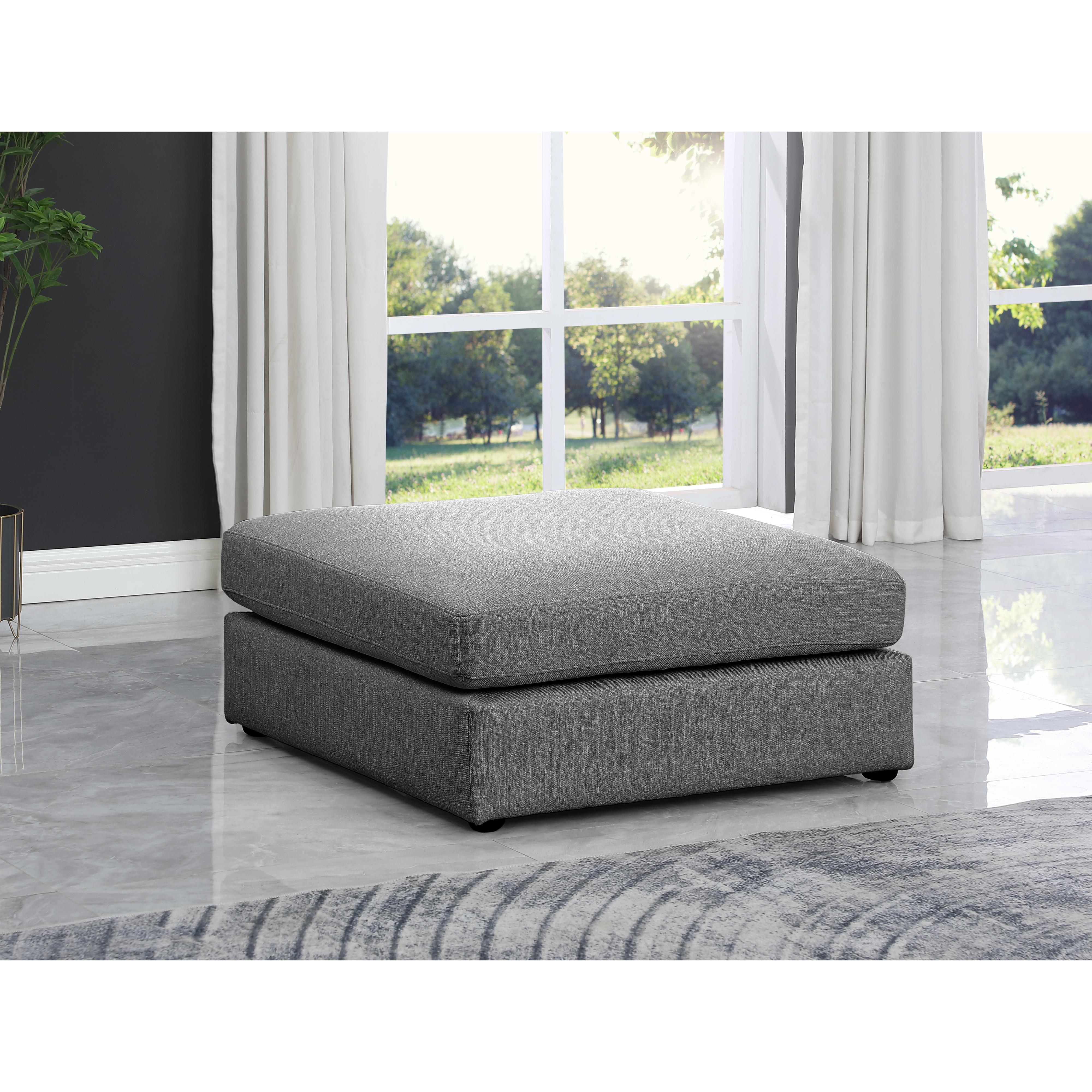 Meridian Beckham Grey Durable Linen Textured Fabric Ottoman